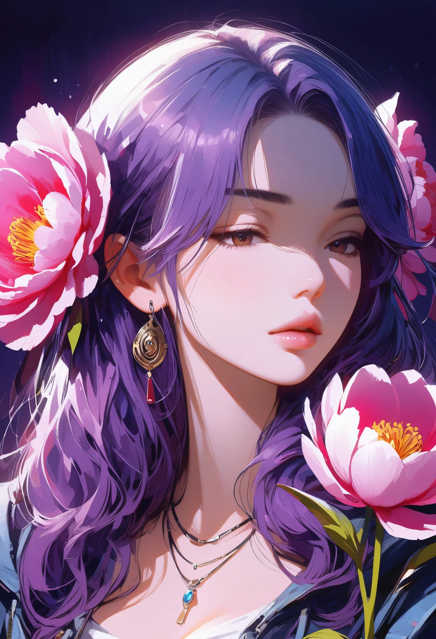 (best quality, High resolution, masterpiece:1.2), a vibrant, delicate lips, exquisite eyes, Realistic lighting, female love, Lively, No background, solitary figure, plant-based women, peony,