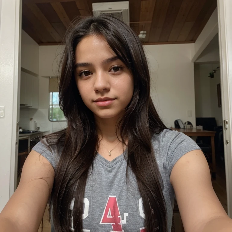 Female 16 years old, cabello largo , posando , selfie, pelo rubio , hiper realista, cintura 