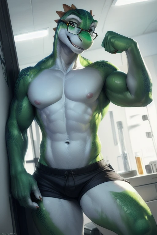 (( A green anthropomorphic lizard with glasses and flexing his muscles flexing in a testing room and is shirtless wearing black and green shorts and in a all white room testing room with a test tube behind him and good lighting)) , (by Homogenousrule, by Wildering, by Foxovh, by Catcouch), 4k,(by totesfleisch8 and
(( posing in a city for image )),Sharp gaze, hentai , anthro, shortstack, standing, looking at viewer,muscular, background, extremely detailed, 3d render, high quality digital art, huge thighs , detailed eyes, ,henati, good anatomy, good perspective at beach , front towards viewer,face up, by bebebebebe, by sicklyhypnos, by gerkk, by orf, ( by cutesexyrobutts, by darkgem, by zackary911, , ( by singafurian, by daftpatriot, sassy, cute, detailed face, handsome , seductive face, face, detailed mouth, hentai style, leo alvarez, bara, (posing:1.3), (soft shading), 4k, hi res, detailed hands, ((detailed face, (detailed eyes:1.0), detailed)), by zackarry911, by zaush, (by personalami:0.5), looking at viewer, image, navel, nipples, full body, one person focus, thick thighs, Hentai, day, sexy, sensual, detailed, uploaded to e621, beautiful and detailed male image of an anthropomorphic bunny ,(highres,:1.2), Smiling happy extremely detailed, photorealistic, 3d render , high quality digital art,Hentai artstyle, a close up of a person with a very large body and a very big body, huge ass, A green anthropomorphic lizard with glasses and flexing his muscles flexing in a testing room and is shirtless wearing black and green shorts and in a all white room testing room with a test tube behind him and good lighting