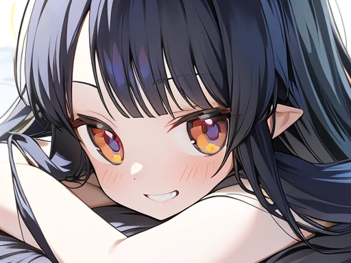 
battle,girl,long hair,anime,game,smile,cute,long ears,black hair,baby face