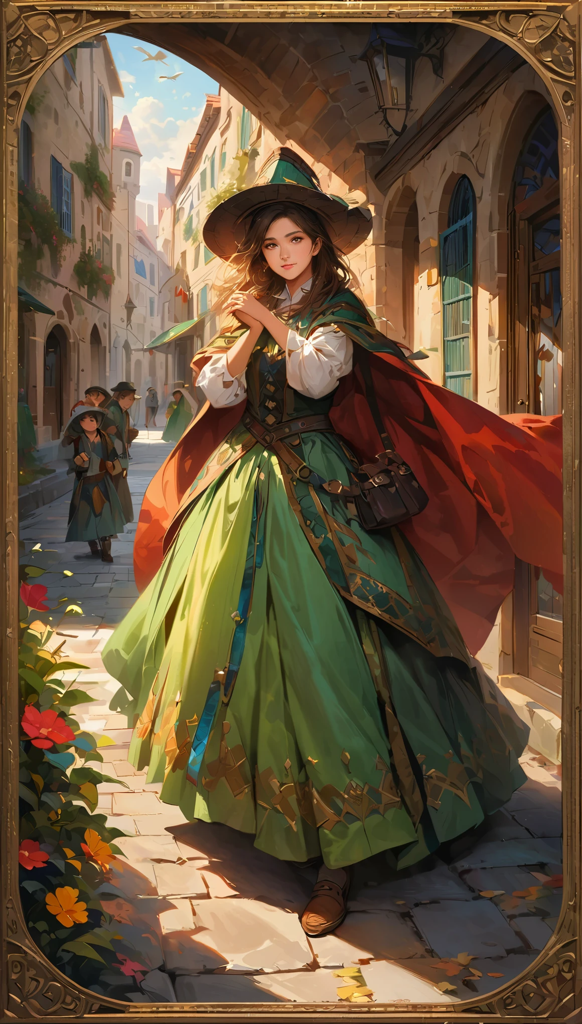 The Pied Piper Tarot Card
(best quality,4k,8k,highres,masterpiece:1.2),ultra-detailed,(realistic,photorealistic,photo-realistic:1.37),HDR,UHD,studio lighting,extreme detail description,professional,vivid colors
A Pied Piper stands in the center of a picturesque town square, surrounded by colorful buildings and cobblestone streets. He is dressed in vibrant attire, wearing a tall feathered hat and a flowing cape. His eyes sparkle with mischief as he prepares to play his magical flute. The details of his face, from the beautiful detailed eyes to the detailed lips, are carefully depicted with precision and realism. The captivating sound of his flute permeates the air, enchanting all who hear it.
As the musical notes float through the scene, a group of children gathers around the Pied Piper. Their expressions are filled with wonder and curiosity as they follow his every move. Each child is uniquely portrayed, with diverse appearances, clothing, and personalities. They eagerly join hands and dance in a circle, completely captivated by the Piper's whimsical tune.
The surrounding architecture reflects the charm of a European village, with ornate balconies, arched doorways, and colorful window shutters. Vibrant flowers spill over window boxes and line the streets, adding a burst of color to the scene. The warm sunlight bathes the square, casting soft shadows and creating a sense of depth and dimension.
In the distance, the idyllic countryside stretches out, with rolling hills and lush green meadows. Tall trees sway gently in the breeze, their leaves rustling in harmony with the Piper's music. The sky above is a stunning masterpiece, painted with shades of blues, pinks, and golds.
Every aspect of this artwork is meticulously crafted, from the intricate textures of the Piper's clothing to the fine brushstrokes that bring the scene to life. The level of detail is unparalleled, with each element expertly rendered to create a truly immersive experience.
The overall tone of