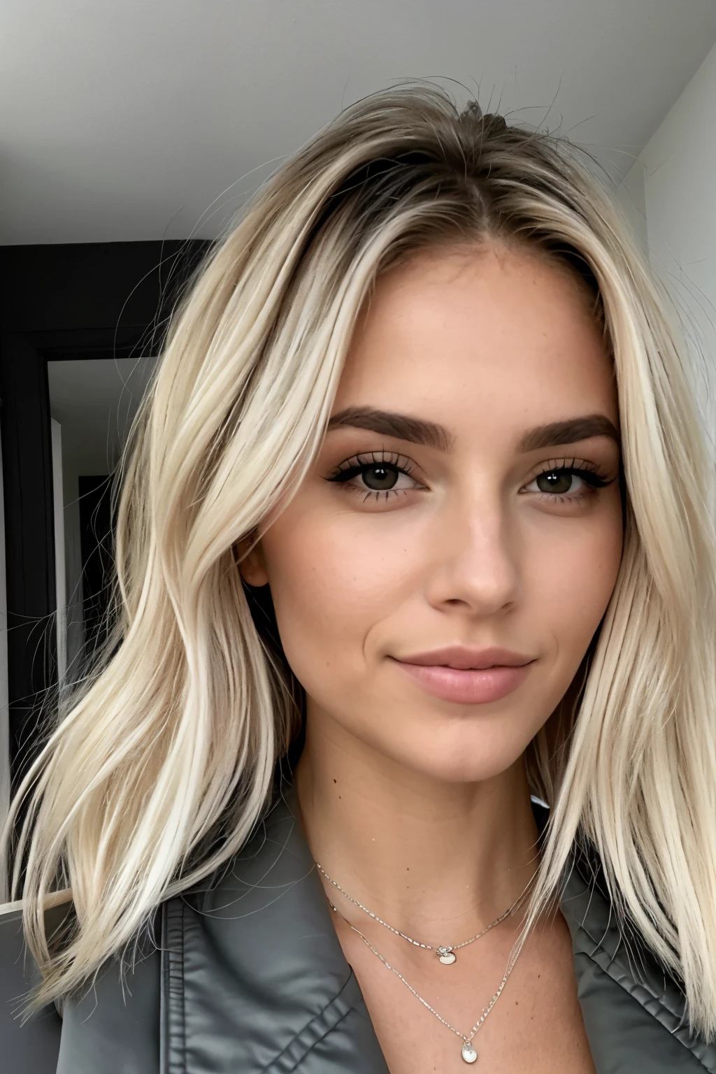 Mulher loira com cabelos longos, longos cabelo loiro e olhos grandes, cabelo loiro platinado longo, ses cheveux sont blancs, cabelo branco perfeito, cabelo loiro extremamente longo e grosso, cheveux blonds blonds, cabelo loiro sedoso, Deusa Loira, tem longos cabelos loiros, cabelo longo platinado, cabelo loiro e olhos grandes, hiper-realista. (She is wearing a black coat), (andando pelas ruas da cidade Paris, in France). (It's Winter in Paris). She is wearing typical Paris winter clothes. Muito elegante.