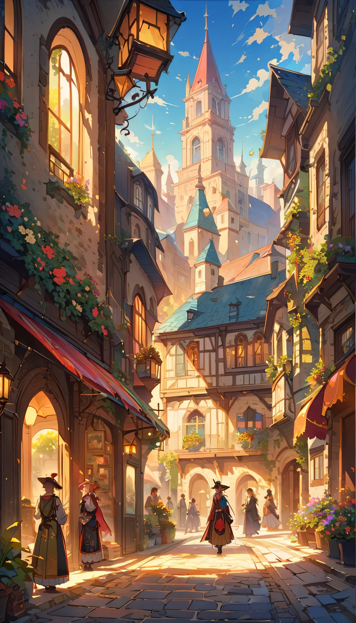 Pied Piper Tarot Card A Pied Piper stands in the center of a picturesque town square，Surrounded by colorful buildings and cobbled streets。He wears vibrant clothing，Wearing a tall feathered hat and a flowing cloak。 The surrounding buildings reflect the charm of a European village，A gorgeous balcony、Arched doorways and colorful shutters。Bright flowers fill the window box，line the streets，Adds color to the scene。Warm sunshine bathes the square，Cast soft shadows，Creates a sense of depth and dimension。 The sky above is a stunning masterpiece，use blue、Painted in pink and gold tones。 Every aspect of this artwork has been carefully crafted，From the intricate textures of the bagpiper&#39;s costume to the fine brushstrokes that bring the scene to life。Unparalleled level of detail，Every element is professionally rendered，Create a truly immersive experience。 The overall tone of the image is rich and vibrant，Vivid colors highlight the magical atmosphere。The lights are carefully crafted，to enhance the depth and realism of the scene，Cast soft shadows and highlight intricate details。 This prompt combines the magic of the Piper&#39;s story with the exquisite art of the Tarot。it captures the essence of the story，evokes a sense of wonder and intrigue in the audience。The resulting image will be a stunning masterpiece，Talents and skills that truly reflect the stable diffusion model。