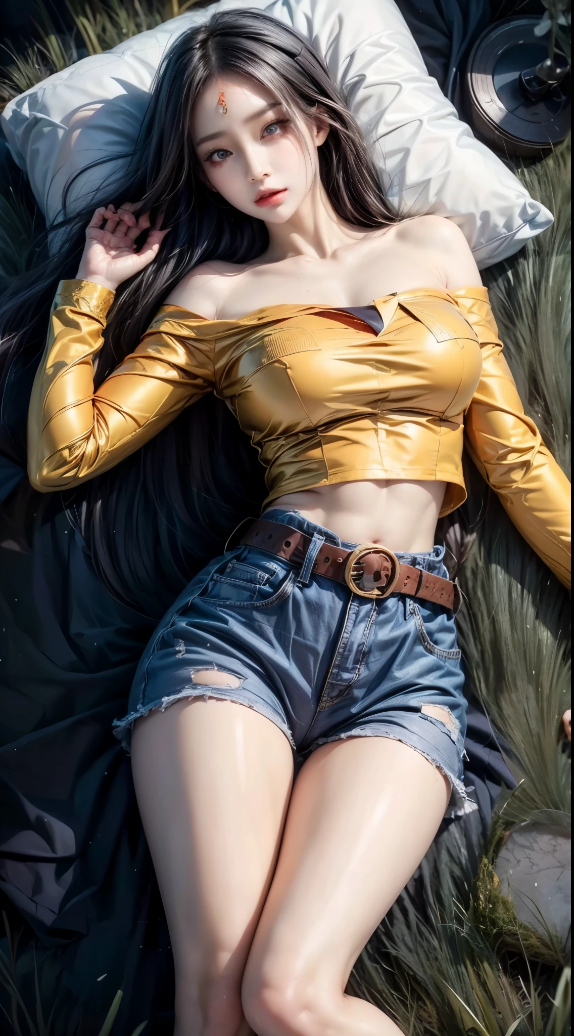 realistic, 1gril, per HD, 12k, wearing Allstars shoes, slim body, rather big body, six pack body, big round breasts, no clothes, beautiful breasts, looking at the camera, sitting on the sofa, long black hair, facial details, detailed person, body details, clothing details, hair details, body details, body details, breast details, vagina details, clothes, eye details, sweat details, water details, pose (knees bent and legs wide apart) whole body