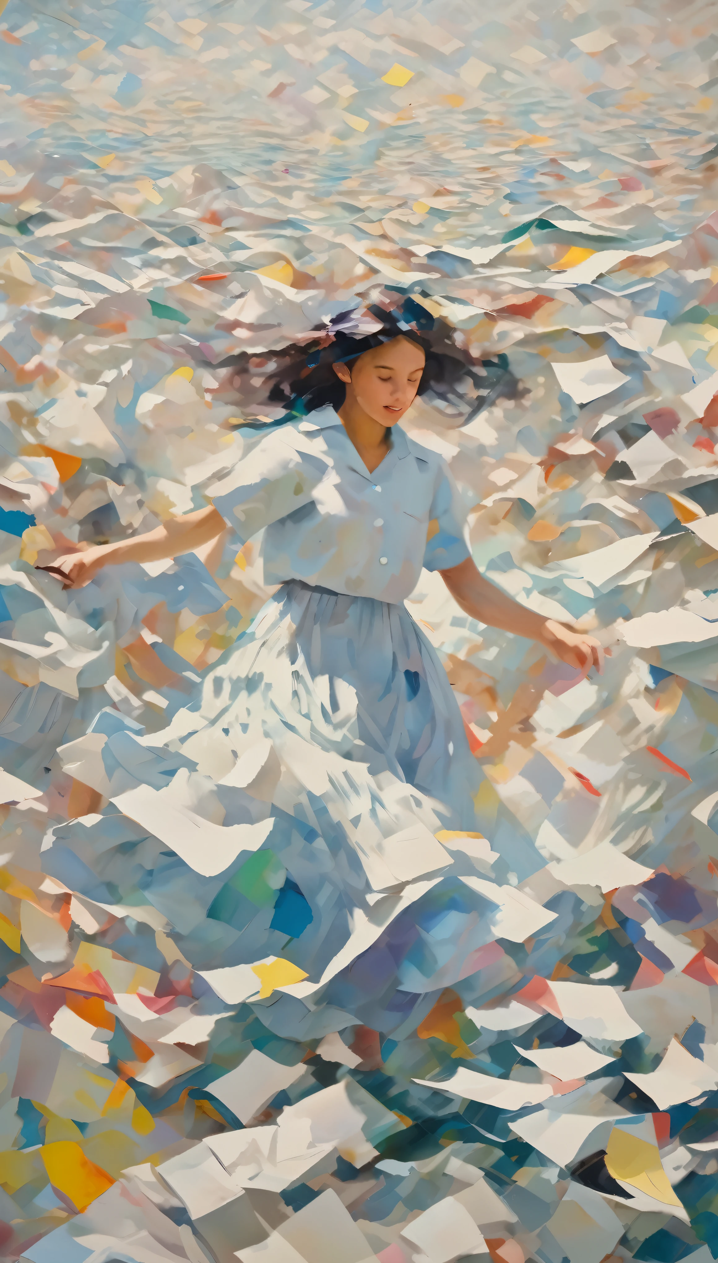 (Adolescent girls),Dancing in a sea of paper，high quality，masterpiece