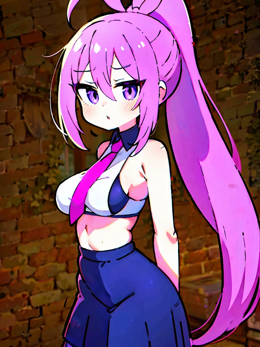 Lilac eyes,lilac hair,tied up hair in high long ponytail,hentai breast