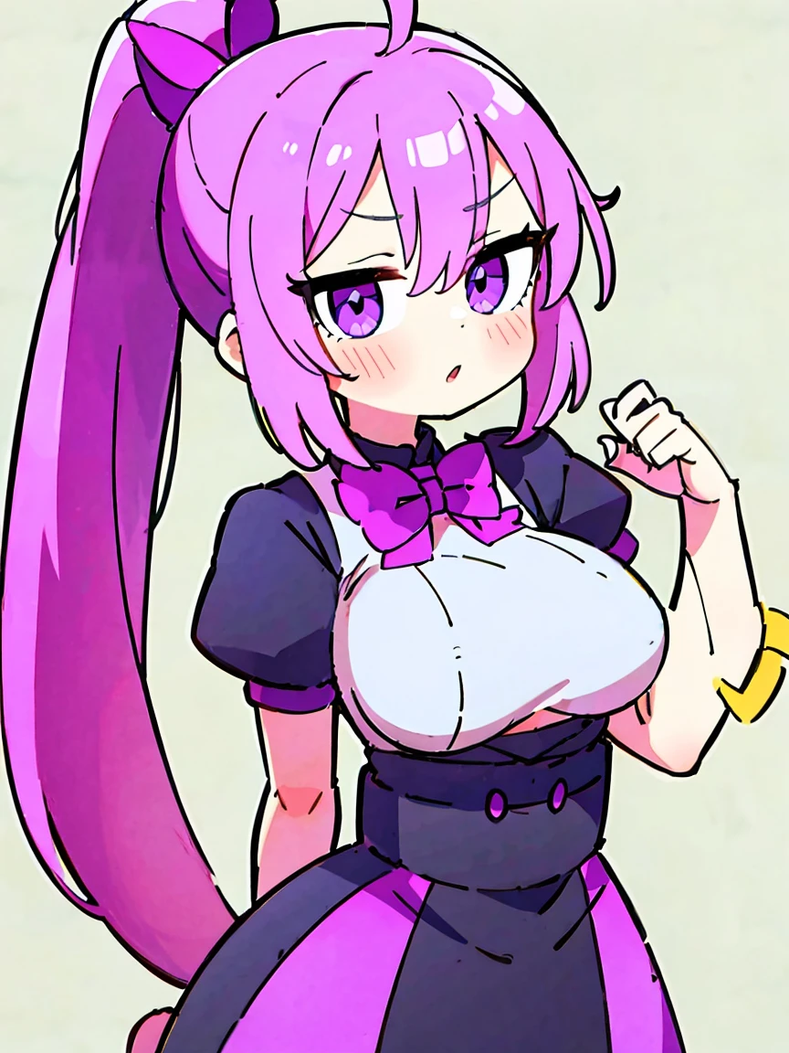 Lilac eyes,lilac hair,tied up hair in high long ponytail,hentai breast