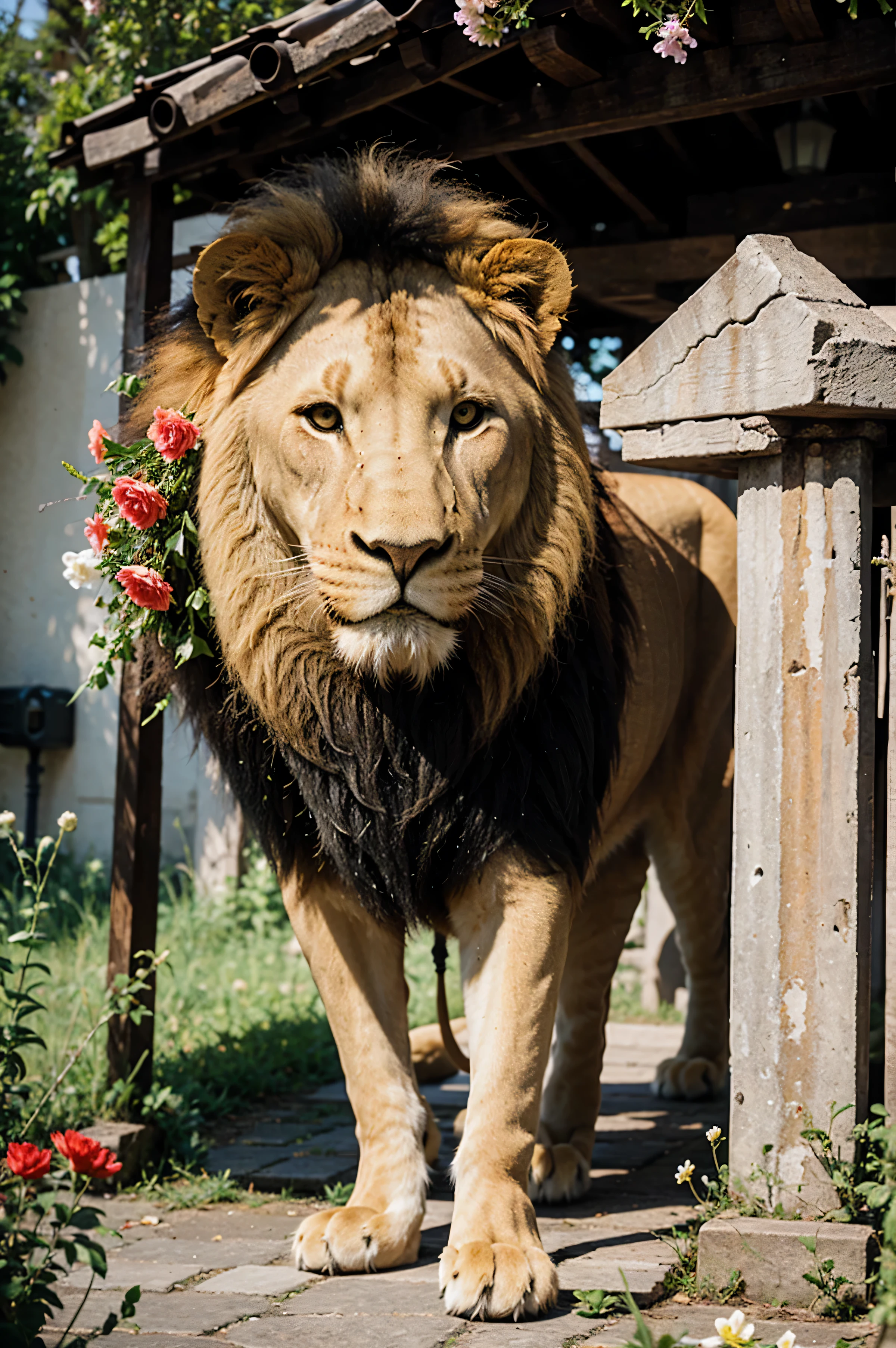 Lion with flowers