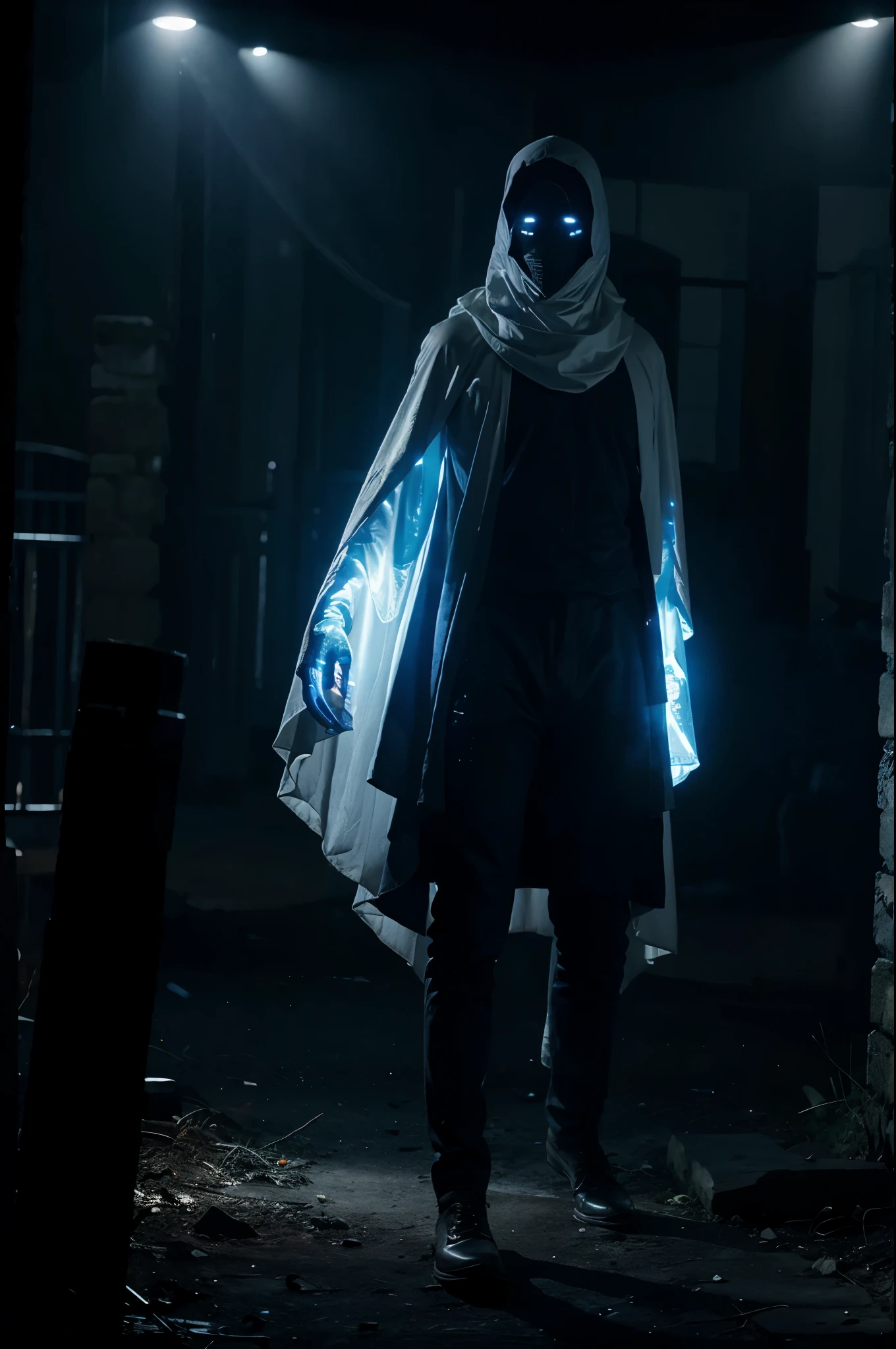Fantasma espectral con luces led moradas y azules