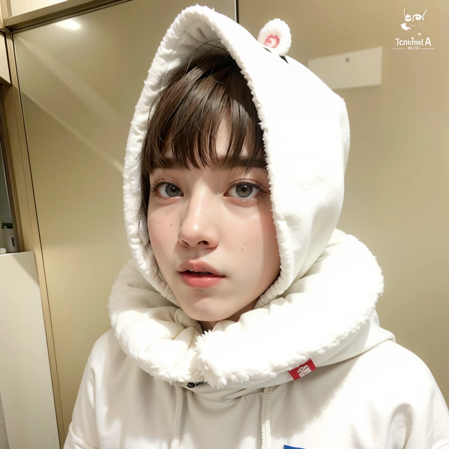 Araffe con una sudadera con capucha blanca con un gato, en una sudadera con capucha, jungkook, pale korean adorable face, park Jimin, Jimin\los labios carnosos, Jimin, Jimin\his right eyelid is swollen, con capucha de seda blanca, kim doyoung, accurate Jimin face, Jimin\'s grecian nose, ruan cute vtuber