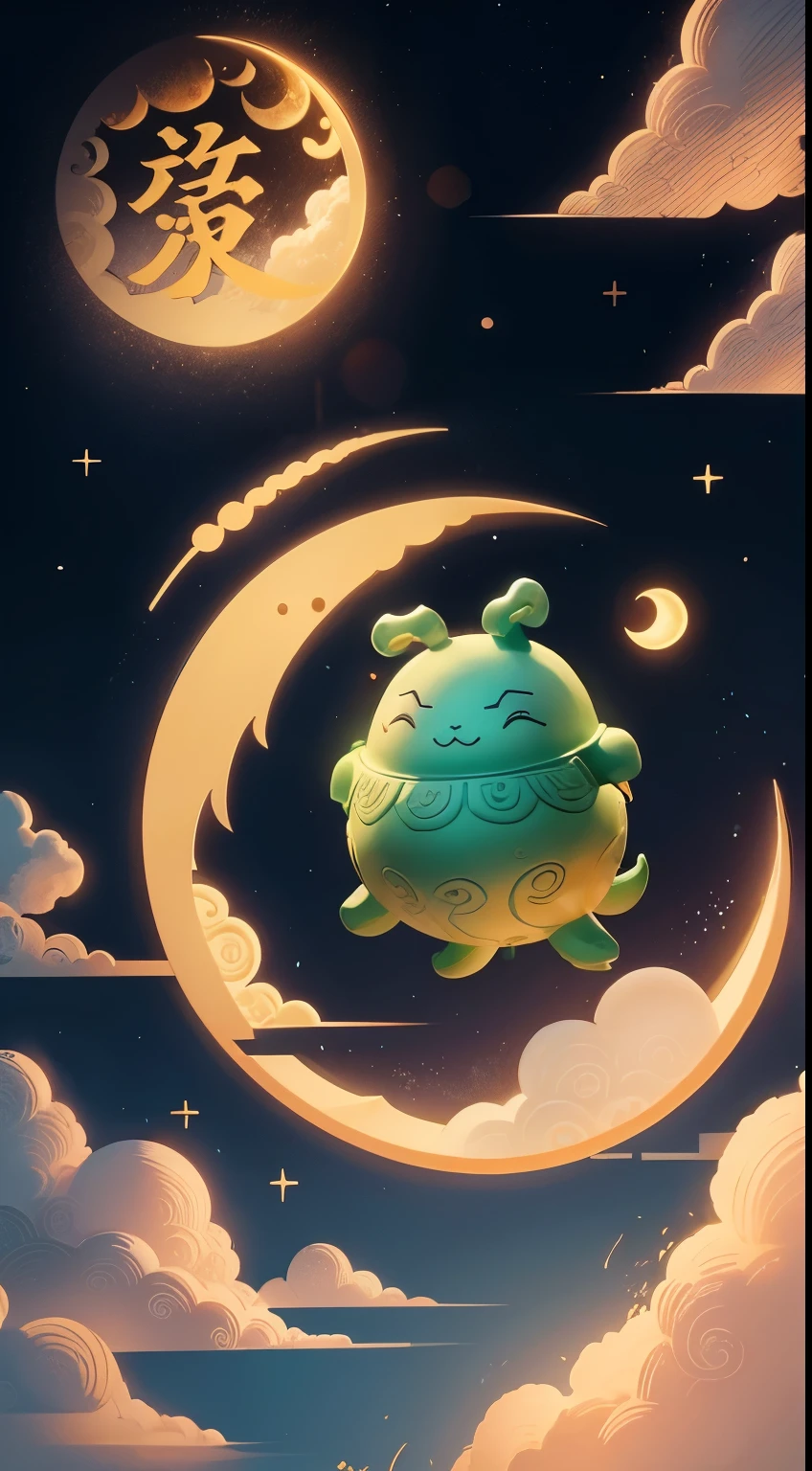 Mid-Autumn Festival Jade Rabbit Chang'e Flying to the Moon Mooncake Auspicious Cloud National Tide Wind Illustration Festive