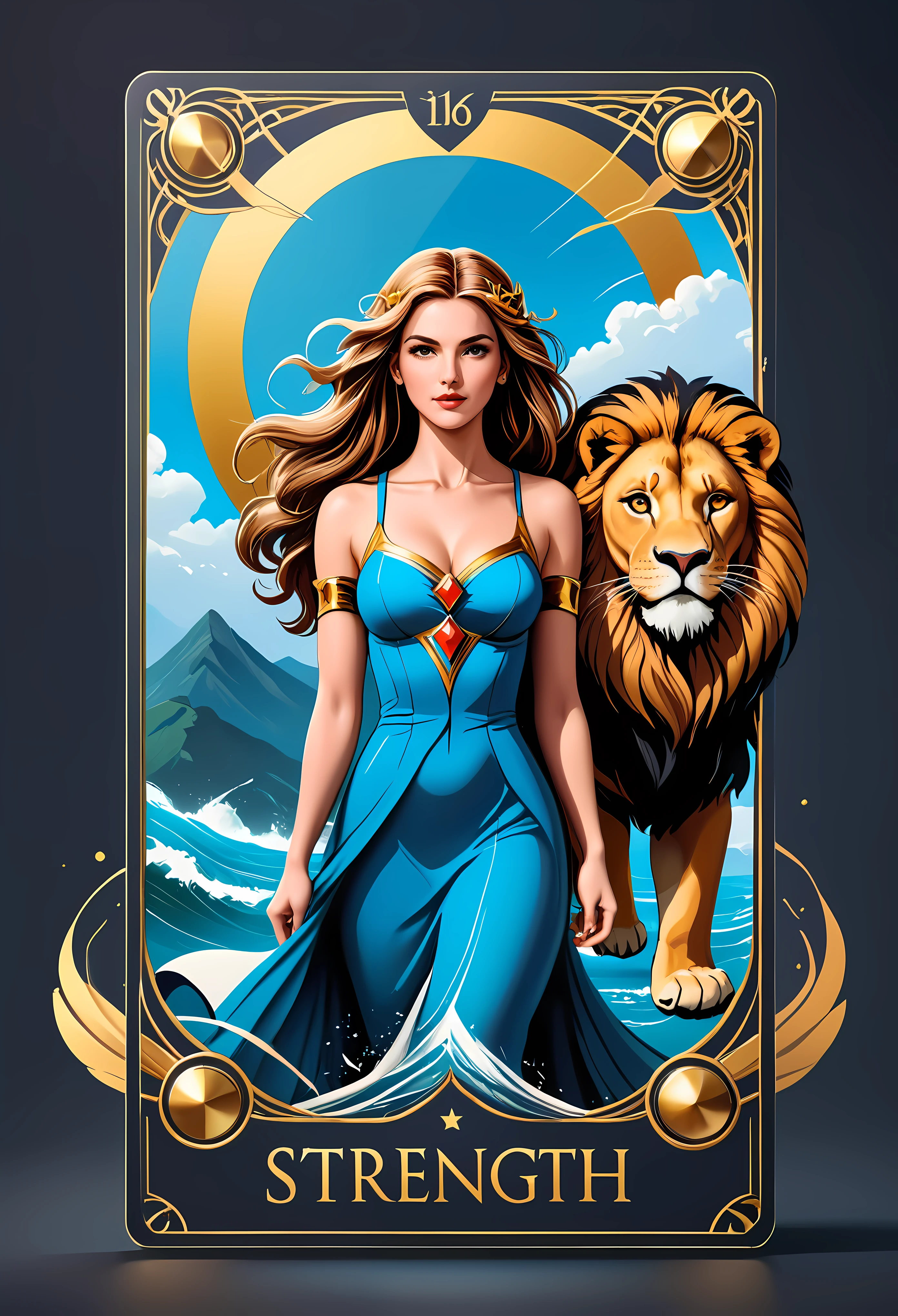 ((Masterpiece in maximum 16K resolution):1.6), ((vector cartoon illustration:)1.5), ((Vector art):1.4), ((Geometric style and minimalism):1.5), ((Wide angle painting):1.2), ((Vectorized):1.2) | ((Vector art of a A illustration of Strength in Tarot Card:1.2), ((Logo text "STRENGTH"):1.25), ((Supermodel beauty with white wavey long hair and aquiline nose):1.2), ((Full body):1.2), ((A Beautiful Maiden with her Lion):1.2), ((sense of majesty):1.1), (shimmer), (visual experience), (Realism), (Realistic), award-winning graphics, dark shot, film grain, extremely detailed, Digital Art, rtx, Unreal Engine, scene concept anti glare effect, All captured with sharp focus. Rendered in ultra-high definition with UHD and retina quality, this masterpiece ensures anatomical correctness and textured skin with super detail. With a focus on high quality and accuracy, this award-winning portrayal captures every nuance in stunning 16k resolution, immersing viewers in its lifelike depiction. Avoid extreme angles or exaggerated expressions to maintain realism. ((perfect_composition, perfect_design, perfect_layout, perfect_detail, ultra_detailed)), ((enhance_all, fix_everything)), More Detail, Enhance. Rendered in ultra-high definition with UHD and retina quality, this masterpiece ensures anatomical correctness and textured skin with super detail. With a focus on high quality and accuracy, this award-winning portrayal captures every nuance in stunning 16k resolution, immersing viewers in its lifelike depiction. Avoid extreme angles or exaggerated expressions to maintain realism. ((perfect_composition, perfect_design, perfect_layout, perfect_detail, ultra_detailed)), ((enhance_all, fix_everything)), More Detail, Enhance.