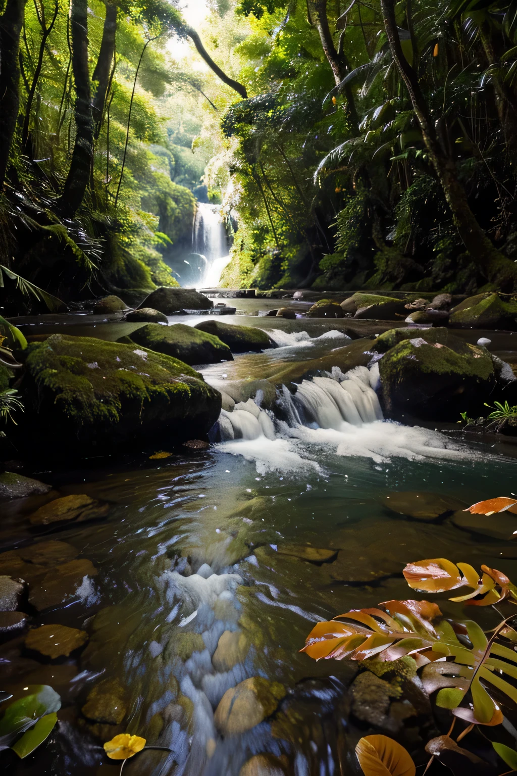 crystal clear water stream, no meio de uma floresta tropical