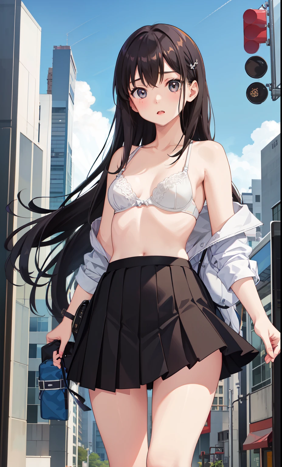 girl、かわいいgirl、naked、全naked、full nude、cute crotch、(small breasts)、skirt、bra、