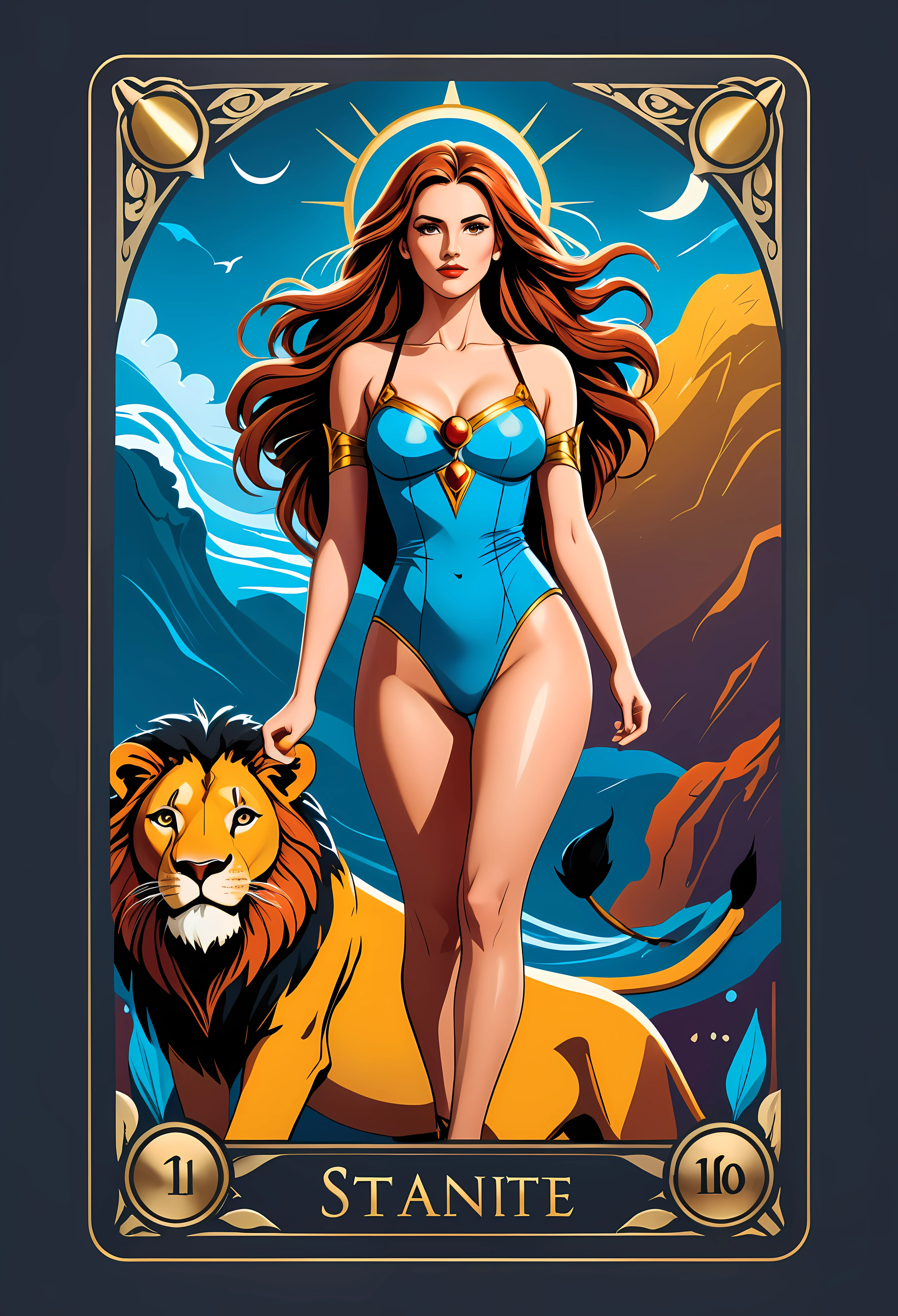 ((Masterpiece in maximum 16K resolution):1.6), ((vector cartoon illustration:)1.5), ((Vector art):1.4), ((Geometric style and minimalism):1.5), ((Wide angle painting):1.2), ((Vectorized):1.2) | ((Vector art of a A illustration of Strength in Tarot Card:1.2), ((Logo text "STRENGTH");1.2), ((Supermodel beauty with white wavey long hair and aquiline nose):1.2), ((Full body):1.2), ((A Beautiful Maiden with her Lion):1.2), ((sense of majesty):1.1), (shimmer), (visual experience), (Realism), (Realistic), award-winning graphics, dark shot, film grain, extremely detailed, Digital Art, rtx, Unreal Engine, scene concept anti glare effect, All captured with sharp focus. Rendered in ultra-high definition with UHD and retina quality, this masterpiece ensures anatomical correctness and textured skin with super detail. With a focus on high quality and accuracy, this award-winning portrayal captures every nuance in stunning 16k resolution, immersing viewers in its lifelike depiction. Avoid extreme angles or exaggerated expressions to maintain realism. ((perfect_composition, perfect_design, perfect_layout, perfect_detail, ultra_detailed)), ((enhance_all, fix_everything)), More Detail, Enhance. Rendered in ultra-high definition with UHD and retina quality, this masterpiece ensures anatomical correctness and textured skin with super detail. With a focus on high quality and accuracy, this award-winning portrayal captures every nuance in stunning 16k resolution, immersing viewers in its lifelike depiction. Avoid extreme angles or exaggerated expressions to maintain realism. ((perfect_composition, perfect_design, perfect_layout, perfect_detail, ultra_detailed)), ((enhance_all, fix_everything)), More Detail, Enhance.