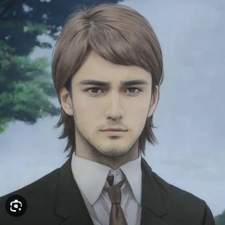 (ultra detailed, ultra realistic)A rude man with brown hair wearing formal dress looking at the camera, little bit masculine