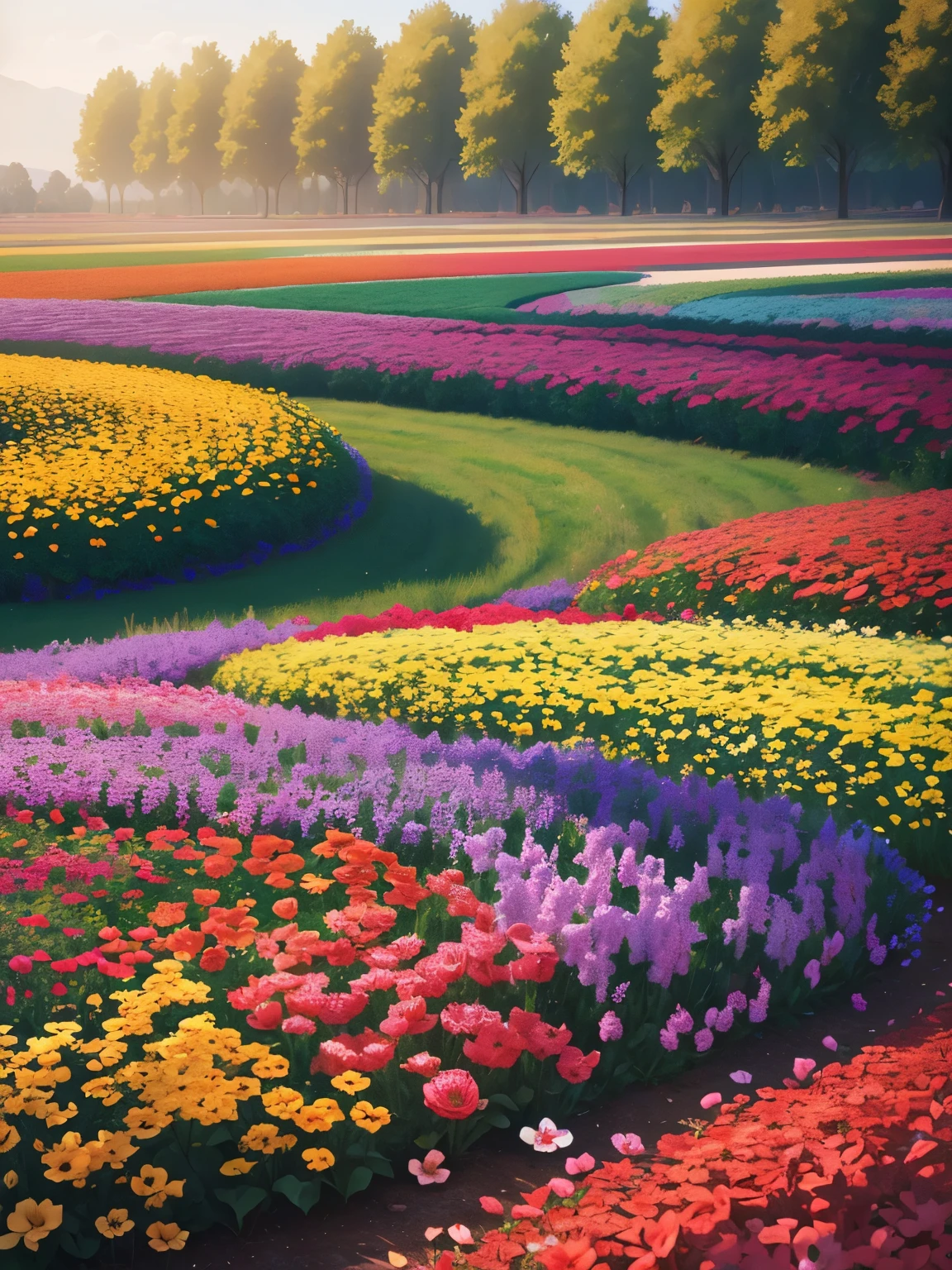 flower field (bloom), colorful flowers, garden, ultra detailed, high quality, 8k resolution