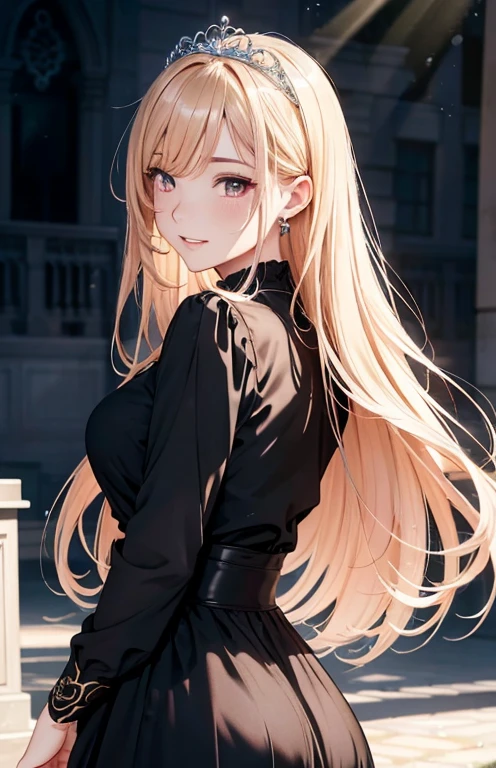 masterpiece、highest quality、High resolution、high quality images、8K, 1 female、skin luster、Texture of skin and clothing、Expression of fine eyes、Shiny latte colored hair,long hair girl, Manga inspired by Lee Jong-suk, trending on deviantart, realism, detailed manga style, manga art style, perfect line drawing, beautiful line drawing, digital manga art girl, K-POPアイドル, dress, beautiful pink eyes, plump lips, detailed gorgeous face, (cute smile), charm, innocent, Side view, (perfectly detailed face), (fine hands) photorealistic images, Depth of written boundary, half up hairstyle, tiara, 白いウエディングdress,at the wedding,association, evening,Many Roses,