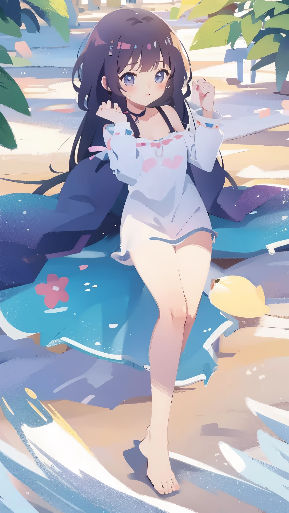 Two-dimensional beautiful girl,on the beach
