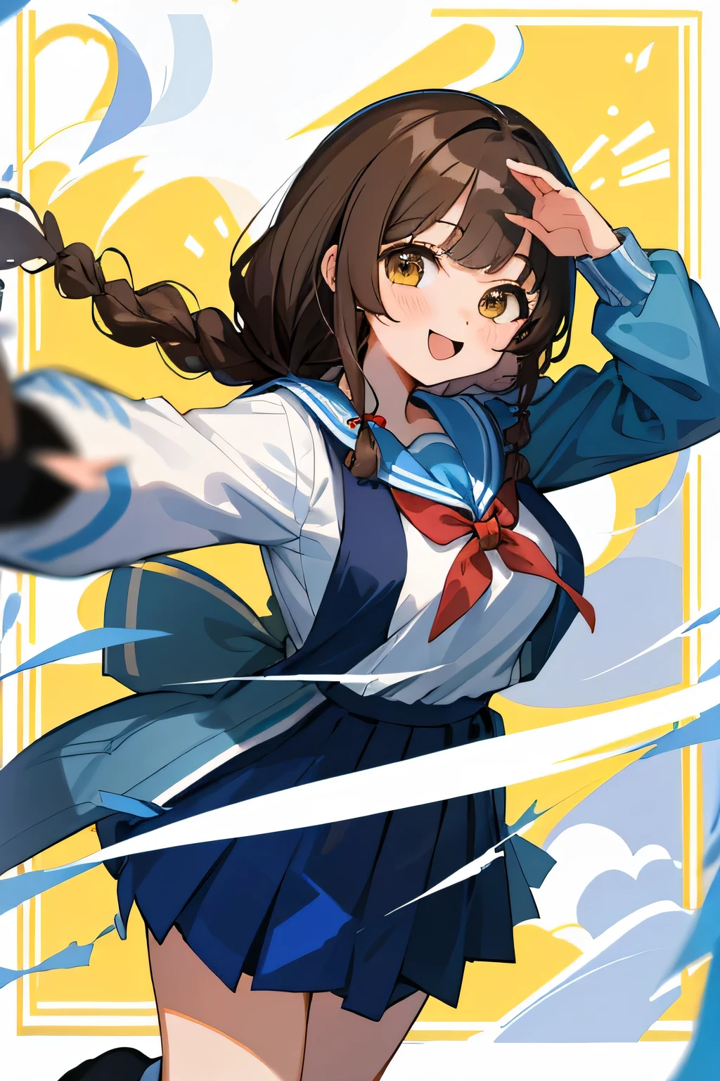 (highest quality:1.4)、ultra high resolution、detailed background、masterpiece、Anatomically correctNew、(Detailed beauty new face:1.4)、cute teenage girl、brown hair、braided bob、braided hairstyles、huge breasts、realistic、perfect body line、first time々New、Japanese high school、In front of the main gate of the school、Stand in front of the main gate、Entrance ceremony、(Two beautiful girls standing in front of the main gate in high school:1.5)、selfie、
(navy blue sailor suit:1.2)、(white sailor collar)、navy pleated mini skirt、white knee high socks、cowboy shot、
A big smile、Looks like fun、Commemorative photo、cute gesture、cute