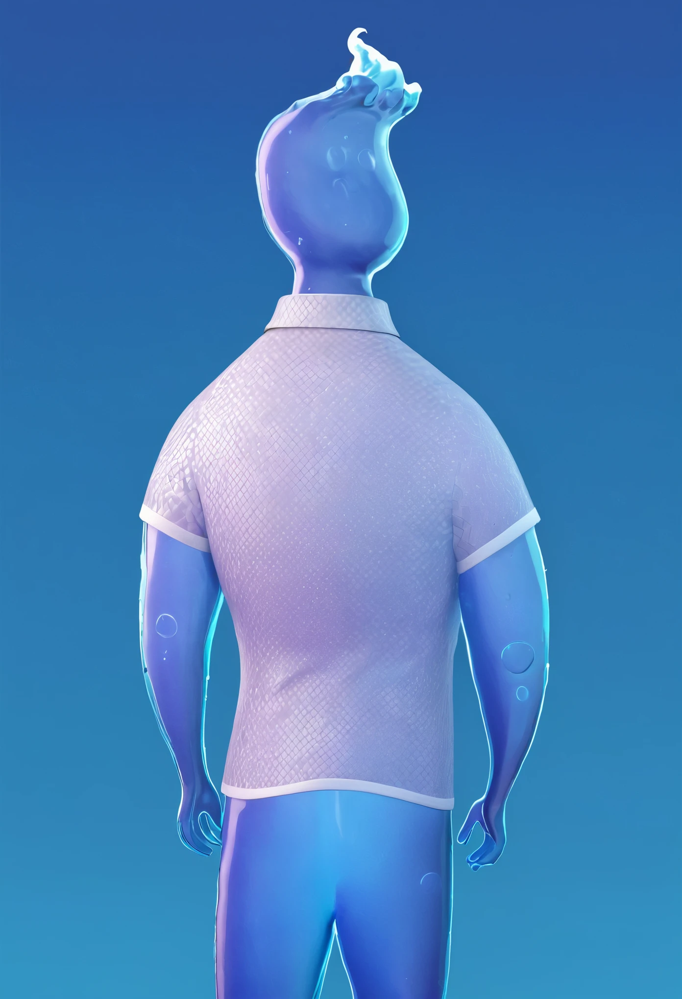 wade concept art, wade standing, view from behind, view from back, back of the head, blue background