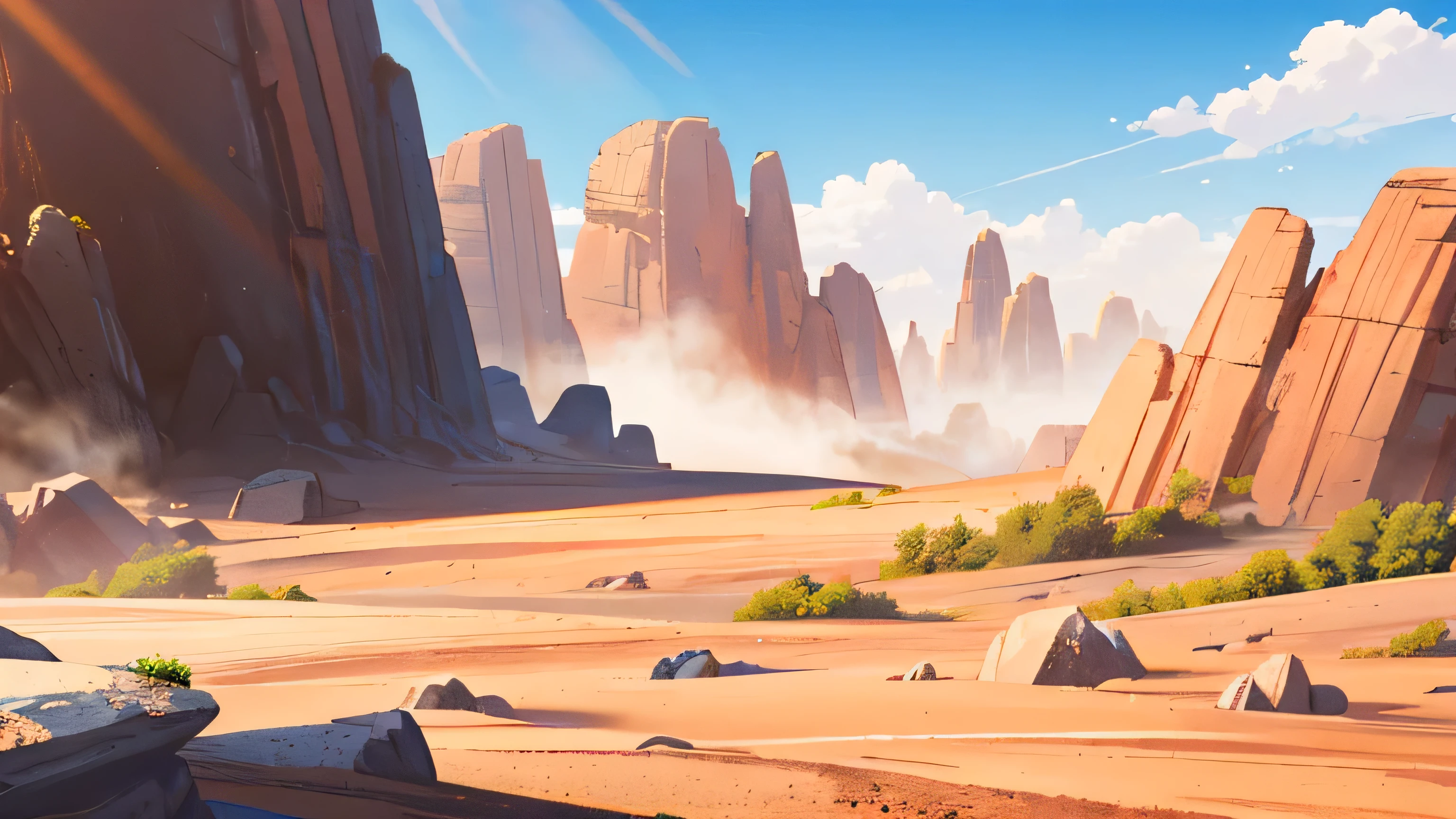 A close up of a desert with rocks and trees in the background - SeaArt AI