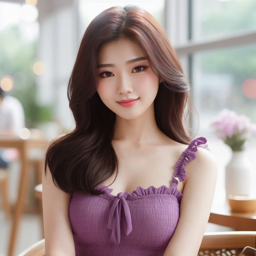 araffe asian woman in a purple dress sitting in a chair, gorgeous young korean woman, beautiful south korean woman, beautiful young korean woman, korean girl, beautiful asian girl, korean women's fashion model, korean woman, asian girl with long hair, beautiful girl model, gorgeous chinese model, purple top, beautiful asian woman, ig model | artgerm