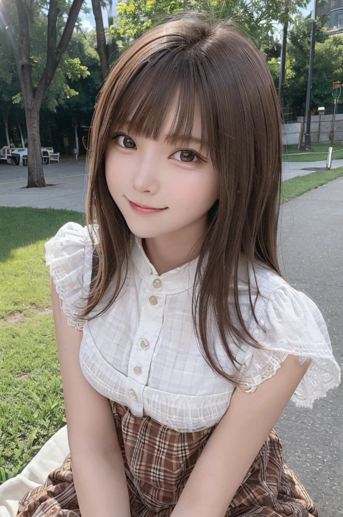 1girl, woman, 25 years old woman, beautiful, beautiful face, Cute face, medium breasts, flirtatious look, ((very detailed)), (perfectly detailed face), looking at viewer:1.8, (1girl eyes looking at viewer:1.55), Upper body, Simple Background, Emphasis on the chest, Hands behind the body, hands behind head, hands behind head, photorealistic image, girl in summer clothes, Plain costumes, White outfit, Park Bench, miniskirt, photorealistic, (bokeh), best quality, 8k, UHD, anatomically correct, textured skin