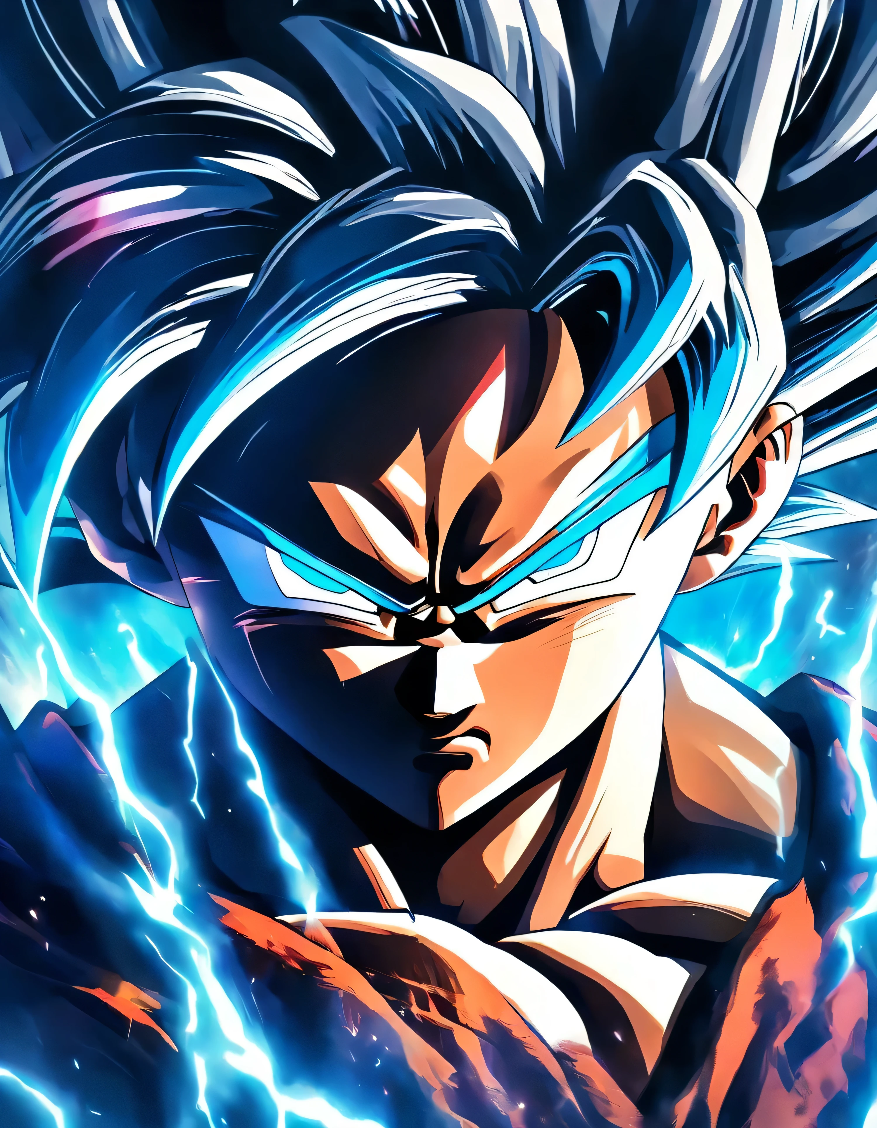 Artistic depiction of Goku Black in a close-up composition, capturing his dark energy and evil aura, Art Style, Anime Inspired Illustration, Dynamic Composition, High quality work, pixiv, concept art, Create visually stunning wall art depicting characters from the anime series, . The artwork is supposed to be rendered in a dark blue and silver color scheme, inspired by Yanjun Cheng's style. The composition should be lively and full of energy, capturing dynamic moments. Make use of light silver and light blue tones to depict a realistic play of light and shadow. Combine cut or torn elements to add visual interest. For optimal visual quality, apply RTX features with specifications: 9:16 aspect ratio, and a bright color palette of 5 shades.
