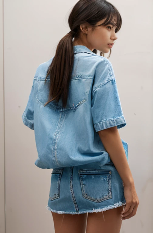 girls,(Back view),(A pocket),(the A pocket is short)(So much so that I can see my panties),(The woman looks back),(He wears a shirt),(wetting)(background with:Daushi)