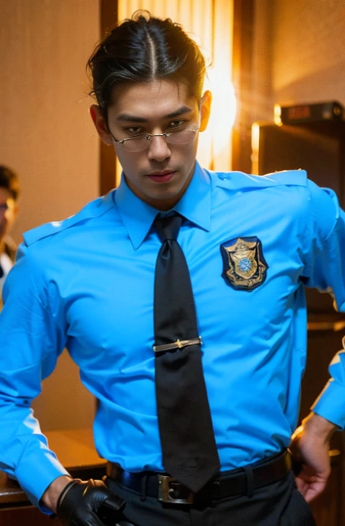 ung handsome guy,20-25 years old,police officers,Interpol,Police Department,With a gun,Handsome,musculous,Thin muscles,hairy bodies,Police uniform(Fine eye 1:3),Black eyes,full bodyesbian,full bodyesbian ,epic realism, epic photorealistic
