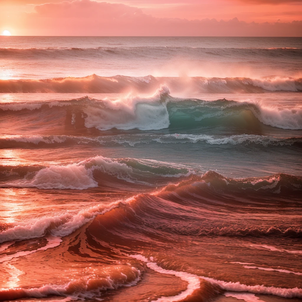 Landscape Film,seaside,pink orange sunset,waves,I feel like I suddenly want to fall in love