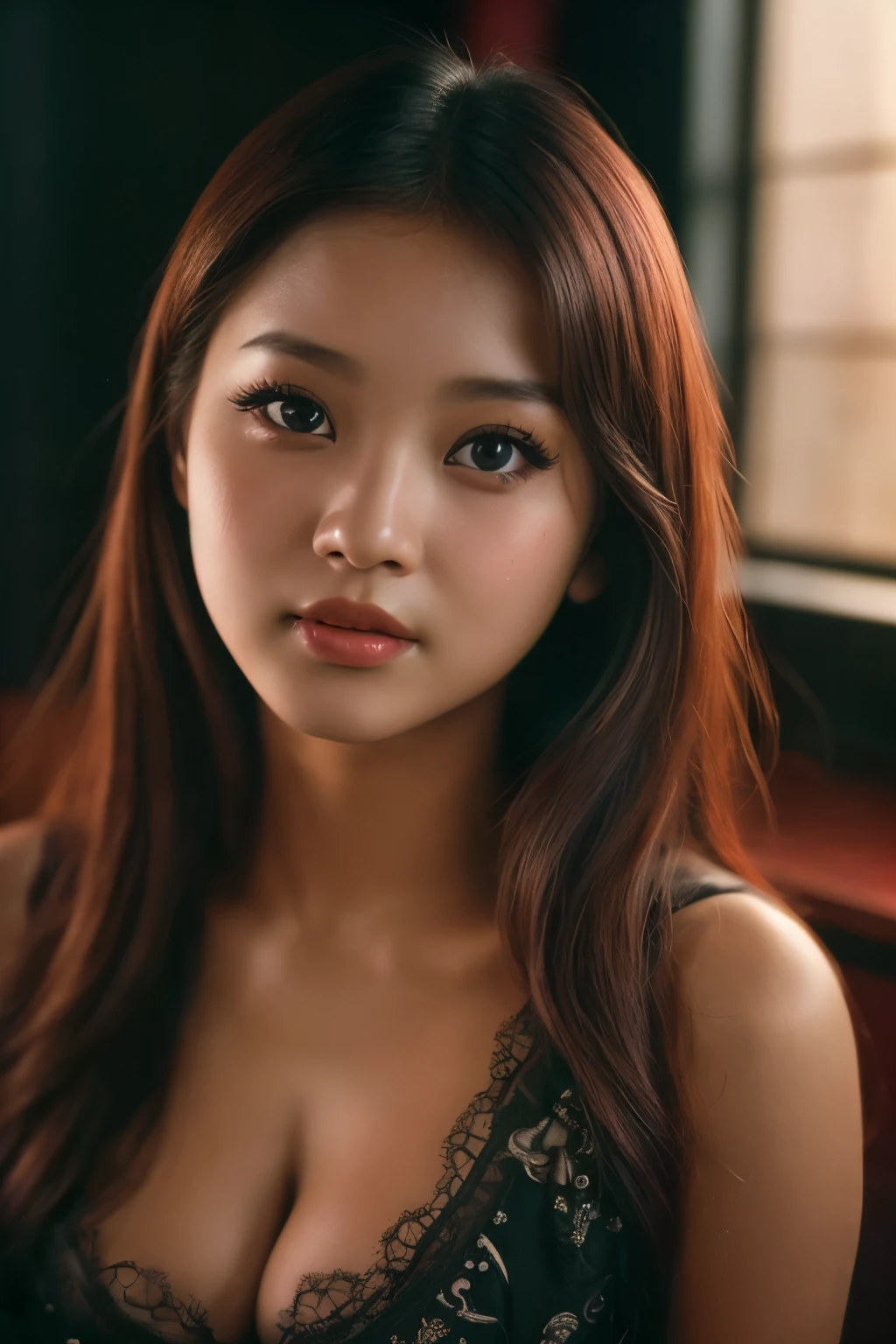 tzuyu, iu, yooa, space, Bellydancer, sexy, cleavage, (close-up, editorial photograph of a 21 year old javanese woman), (highly detailed face:1.4) (smile:0.7) (background inside dark, moody, private study:1.3) POV, by lee jeffries, nikon d850, film stock photograph ,4 kodak portra 400 ,camera f1.6 lens ,rich colors ,hyper realistic ,lifelike texture, dramatic lighting , cinestill 800,