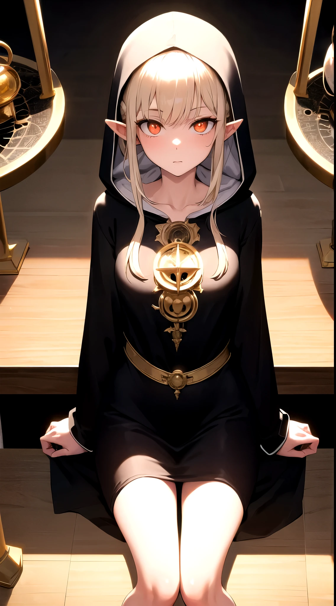 ((Лучшее качество)), ((шедевр)), (подробный), fox girl squatting front view