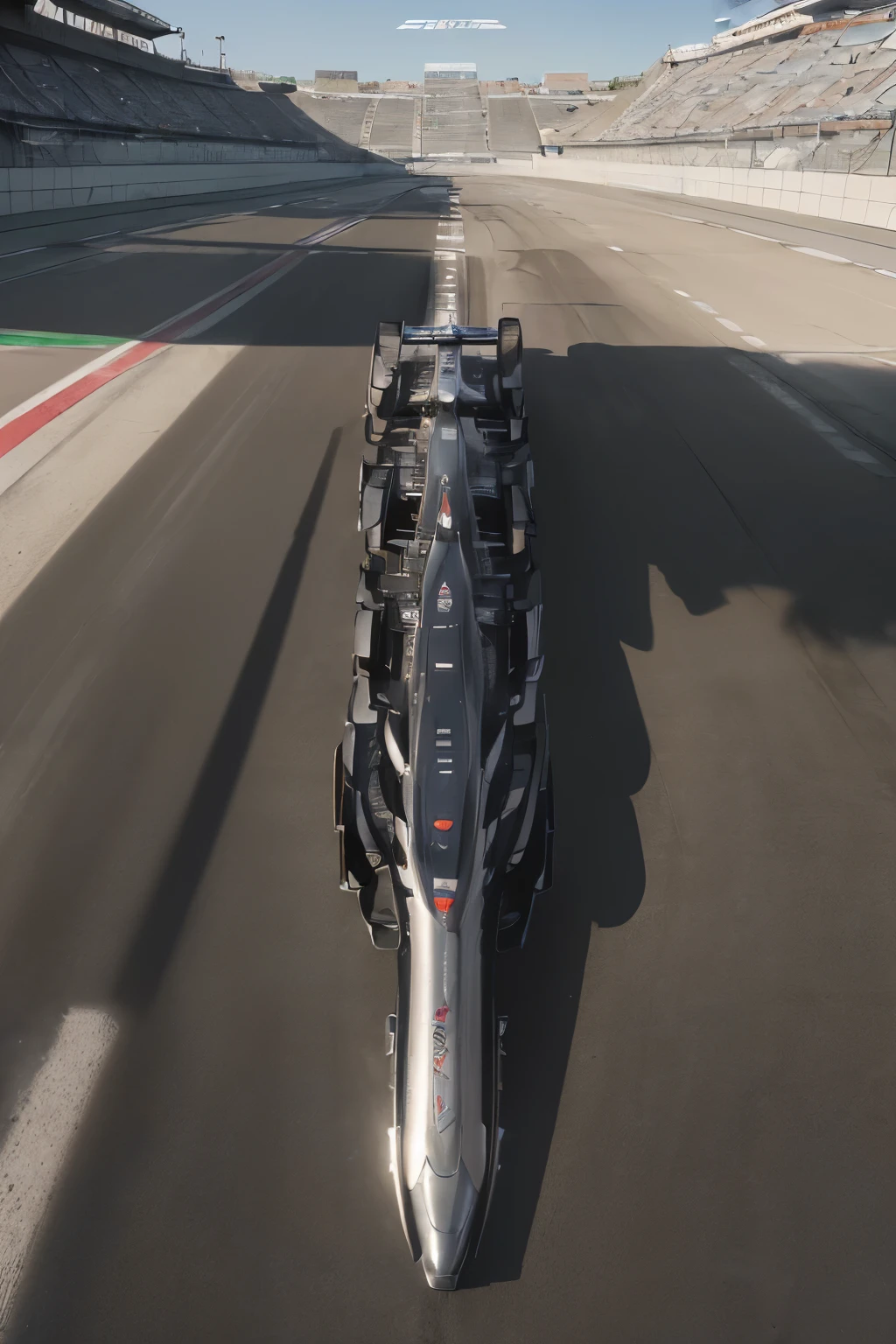 (Hyper-realistic illustration: 1.4), (Formula 1 car: s2), (Meticulously detailed design: 1.3), (Sleek and shiny surface: 1.2), (Reflecting the ambient light: 1.5), (Air intakes and exhaust ports: 1.2), (Engine components and tires: 1.3), (Realistic textures and shadows: 1.4), (Intricate logos and sponsor decals: 1.3), (Race track background and pit crew: 1.2), (Dynamic scene with motion blur: 1.5), (Perspective and composition: