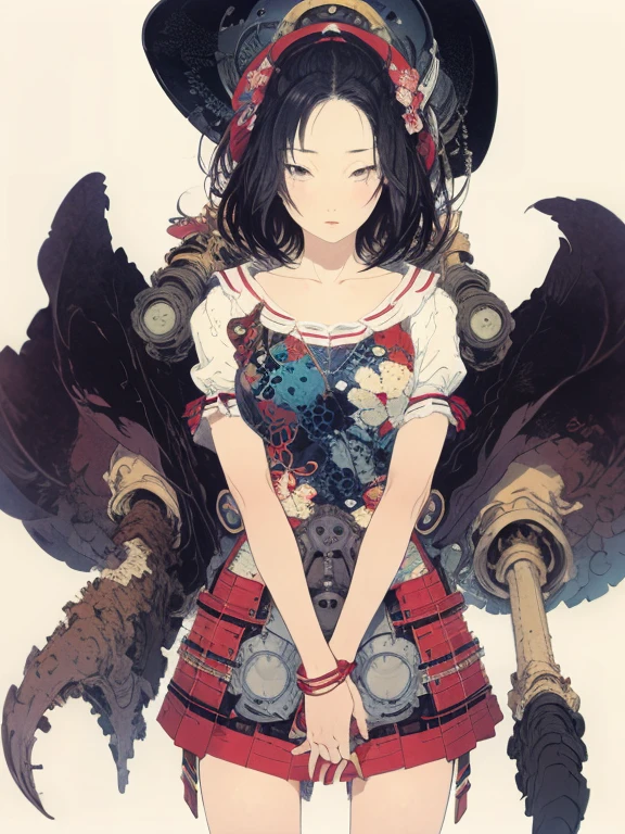 Best quality,masterpiece,ultra high resolution,1 girl,I look at the audience,ten,Yamamoto Takato style,
simple background,white_background,mechanical，Cool girl