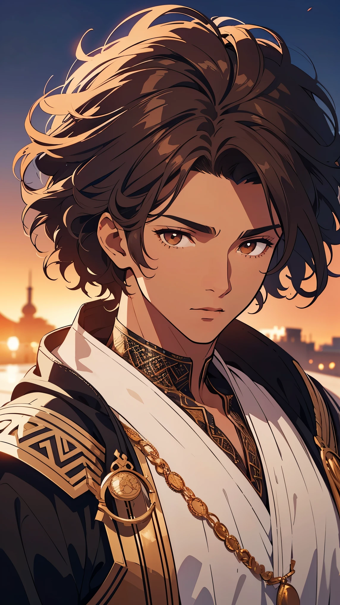 Arabic man1,male,(black skin),(brown hair,afro hairstyle,brown eyes),upper body, ( Arabic costume for man),highly detailed CG, unit, 8K wallpapers, highest quality, high resolution, beautiful lighting, realistic shadow,detailed face Highly,detailed eyes Highly,detailed hair Highly