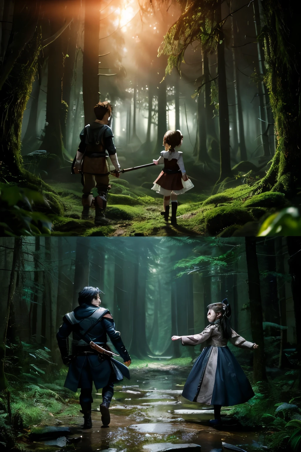 3D,anime、Hansel and Gretel with a sword,dark