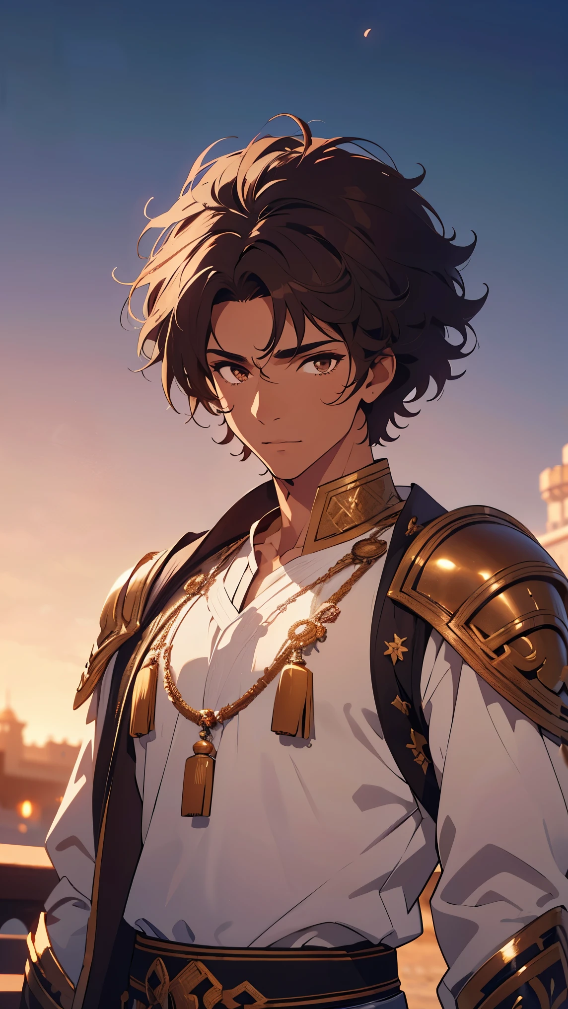 Arabic man1,male,(black skin),(brown hair,afro hairstyle,brown eyes),upper body, ( Arabic costume for man),highly detailed CG, unit, 8K wallpapers, highest quality, high resolution, beautiful lighting, realistic shadow,detailed face Highly,detailed eyes Highly,detailed hair Highly