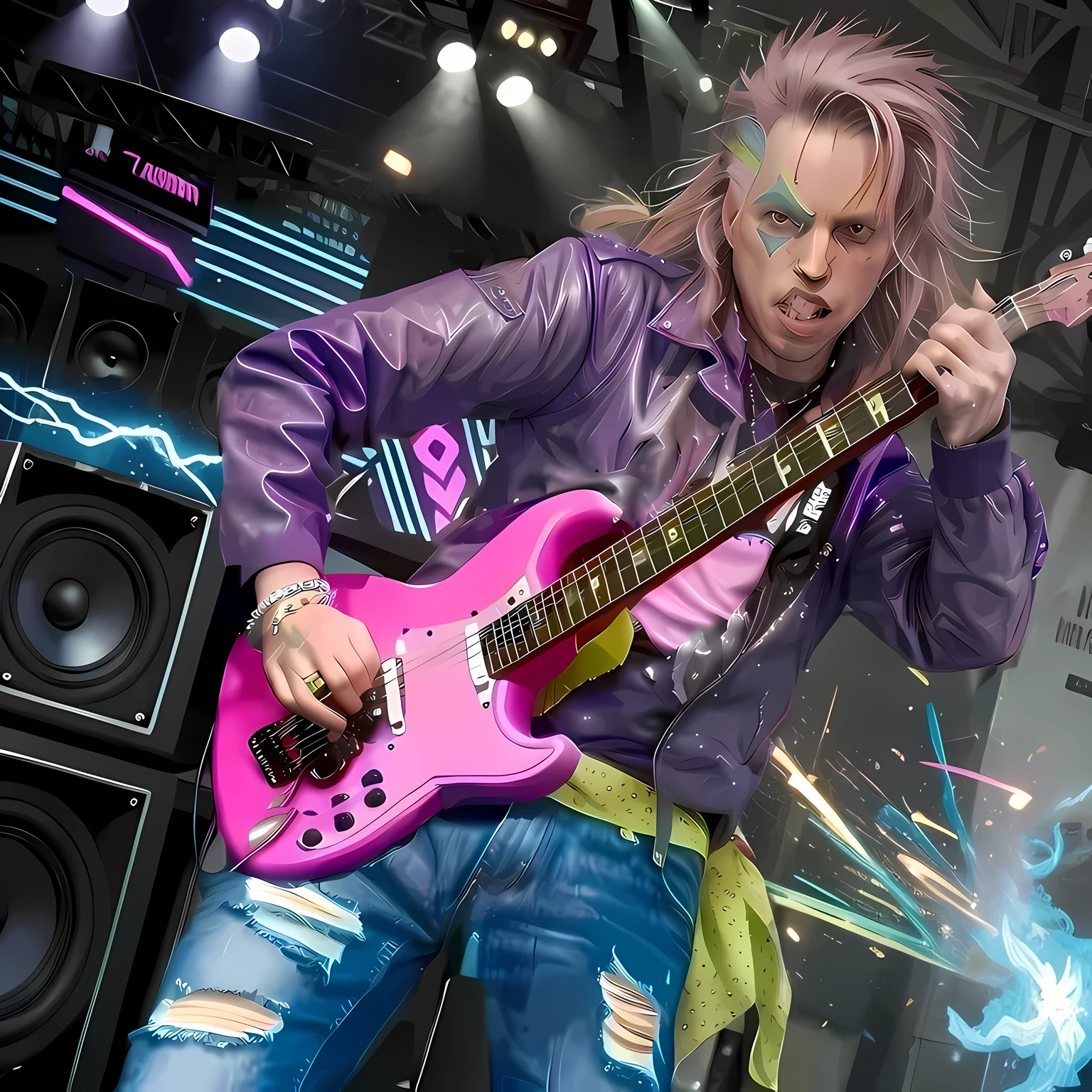 a pink neon light shaped like a lightning bolt glowing bright