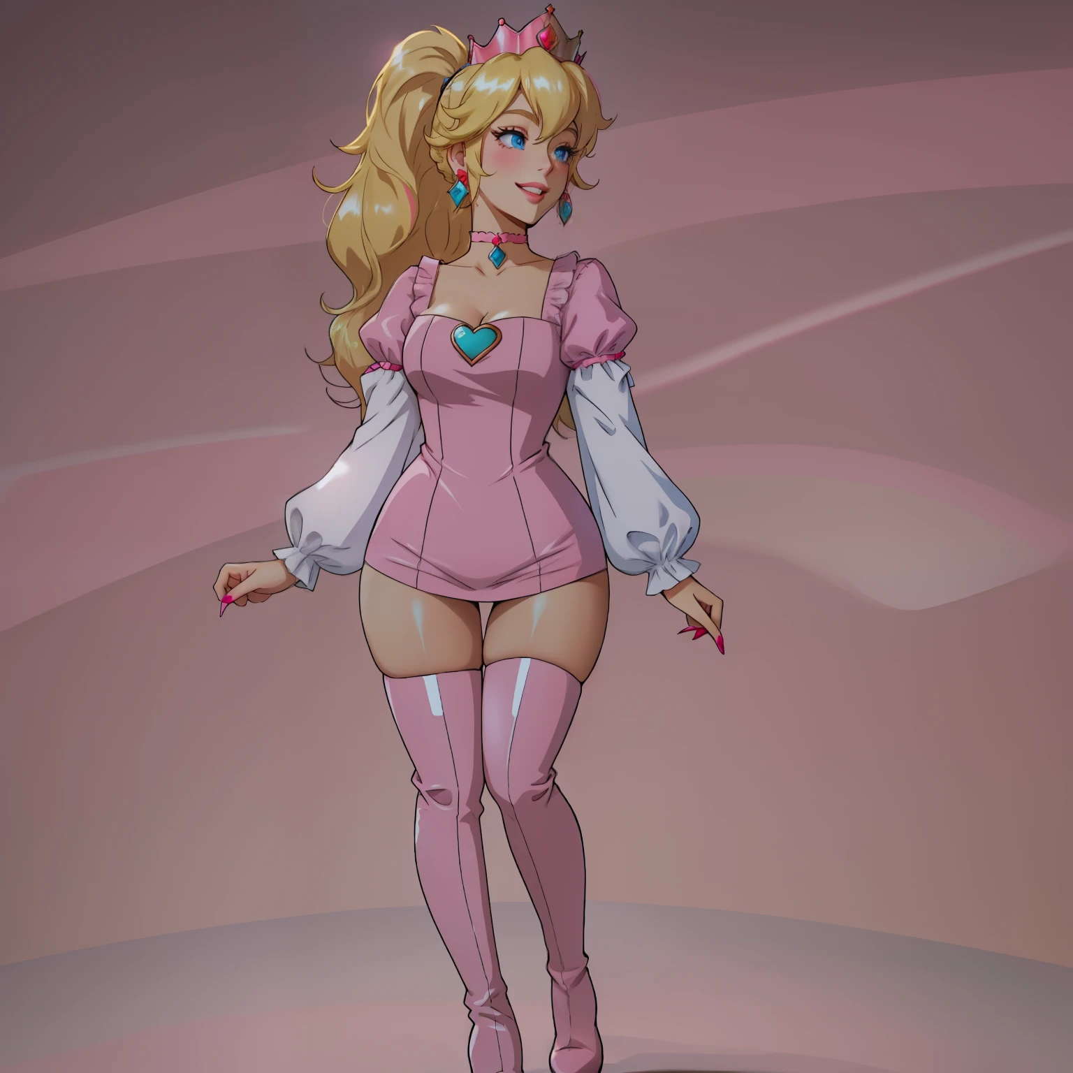 STICKER, (Solid Outline:1.3), (masterpiece:1.2), (NSFW1.3), A detailed illustration of a vivid Sexy Princess Peach from Mario naked, bare breasts, soft , ass view, Solo Female, medium breasts, full cleavage, hands behind her head, Full Body View, high heeled boots, large crown, no background, shoes visible, vintage t-shirt design, in the style of hand drawing, 3D vector art, fantasy art, watercolour effect, Adobe Illustrator, hand-drawn, digital painting, low-poly, soft lighting, isometric style, retro aesthetic, focused on the character, 4K resolution