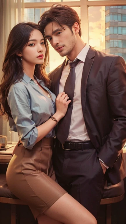 man and girginal, masterpiece, ultra-detailed photos, 最high quality, ultra high resolution, realistic, Sunny, full body portrait, amazing man, dynamic posture, exquisite face, lively eyes, highly detailed background, detailed face, Detailed neat background, nice, high detail skin, realistic skin details, visible pores, clear focus, volume fog, 8K UHD, Digital single-lens reflex camera, high quality, film grain, Fair skin, realism,(((handsome guy and beautiful girl:1.4)))