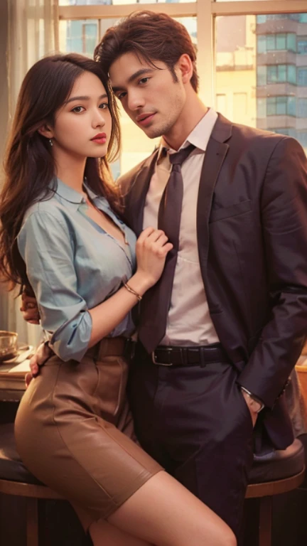 man and girginal, masterpiece, ultra-detailed photos, 最high quality, ultra high resolution, realistic, Sunny, full body portrait, amazing man, dynamic posture, exquisite face, lively eyes, highly detailed background, detailed face, Detailed neat background, nice, high detail skin, realistic skin details, visible pores, clear focus, volume fog, 8K UHD, Digital single-lens reflex camera, high quality, film grain, Fair skin, realism,(((handsome guy and beautiful girl:1.4)))