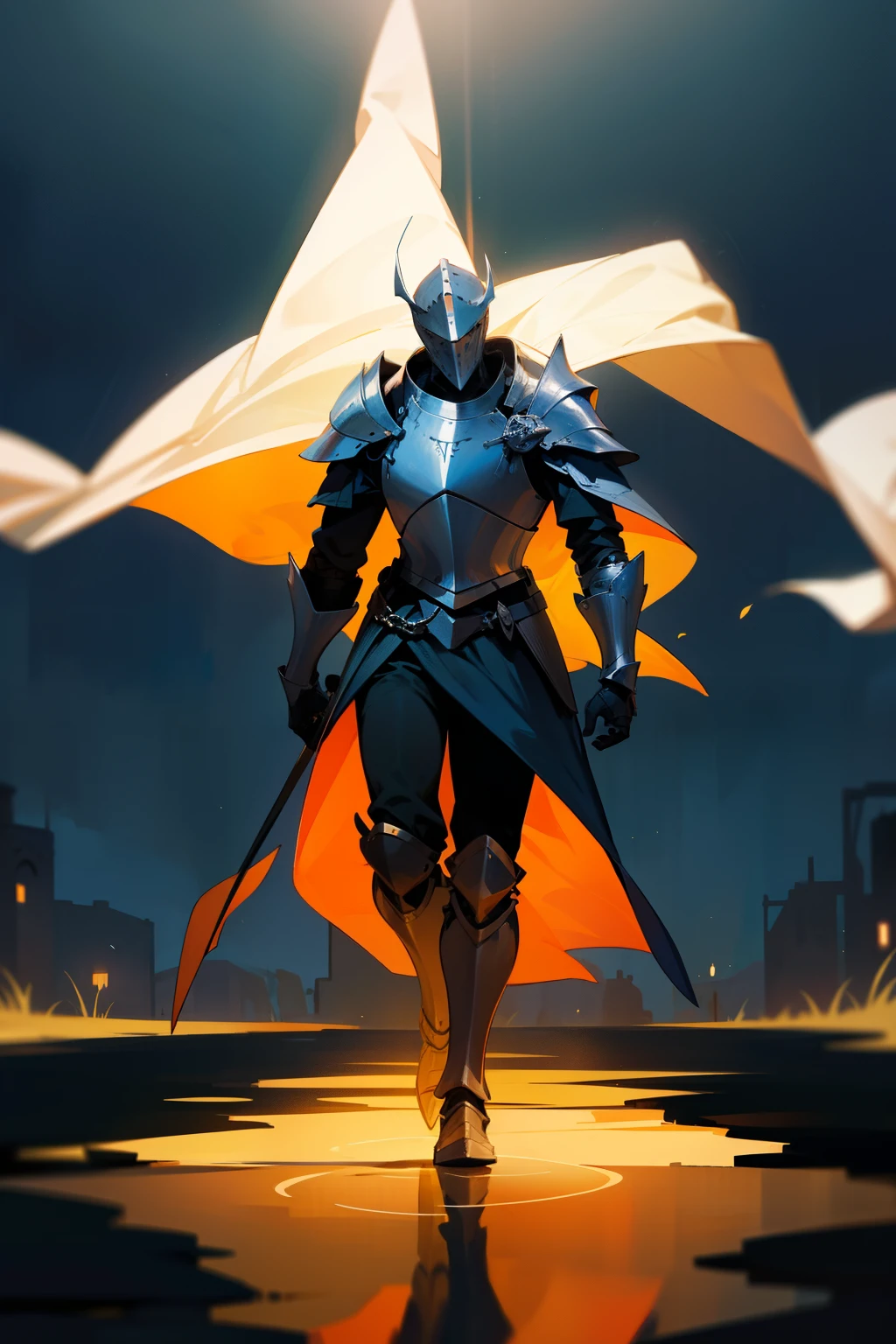 Help me draw a portrait of a headless knight, --s2
A gallant knight devoid of a head, --s2
Featuring polished armor, shining bright, --s2
Boldly standing against the backdrop of night, --s2
A silent guardian, valor in his sight, --s2
His broad shoulders contrasting with the moonlit height, --s2
Without a face, yet his noble spirit in full might, --s2
An enigma that reminds us, courage ignites, --s2
His silhouette, eloquent, in the soft candlelight, --s2
The tapestry of his tale, forever takes