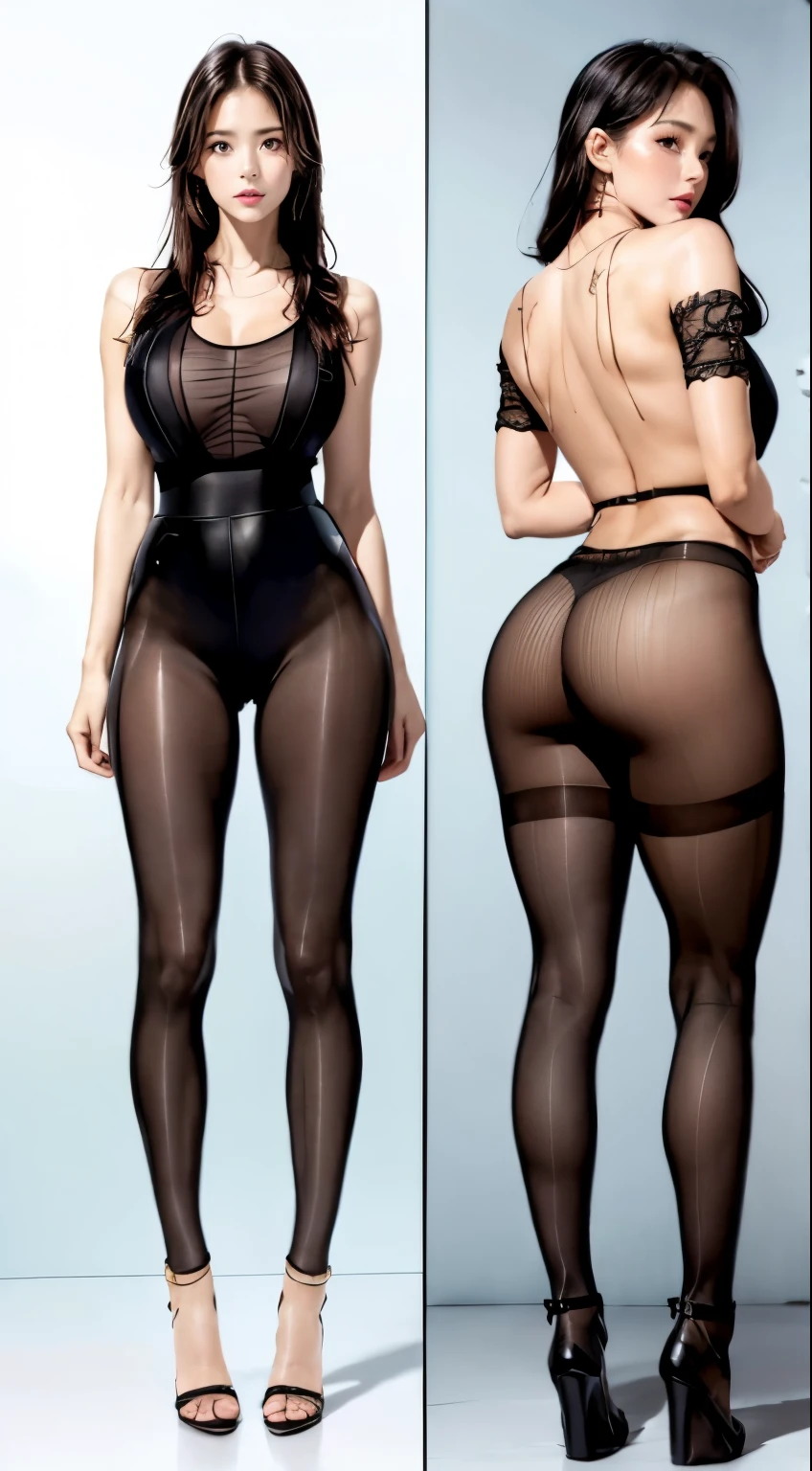 (best quality, masterpiece:1.2), Perfect body, slim waist, nice breasts, jumpsuit，（No underwear）tight hip skirt，（black pantyhose），黑丝jumpsuit，back alley, energetic，1 girl, golden ratio,[:(Have detailed faces:1.2):0.2]:，Pure love face_v1，standing，Close-up from behind，Close-up shot，(best quality, masterpiece:1.2), Perfect body, slim waist, tight hip skirt，Lace-wrapped hip skirt，Torn top，full body portrait，back view，Shredded meat，Top sheer，（Perspective 1.2）