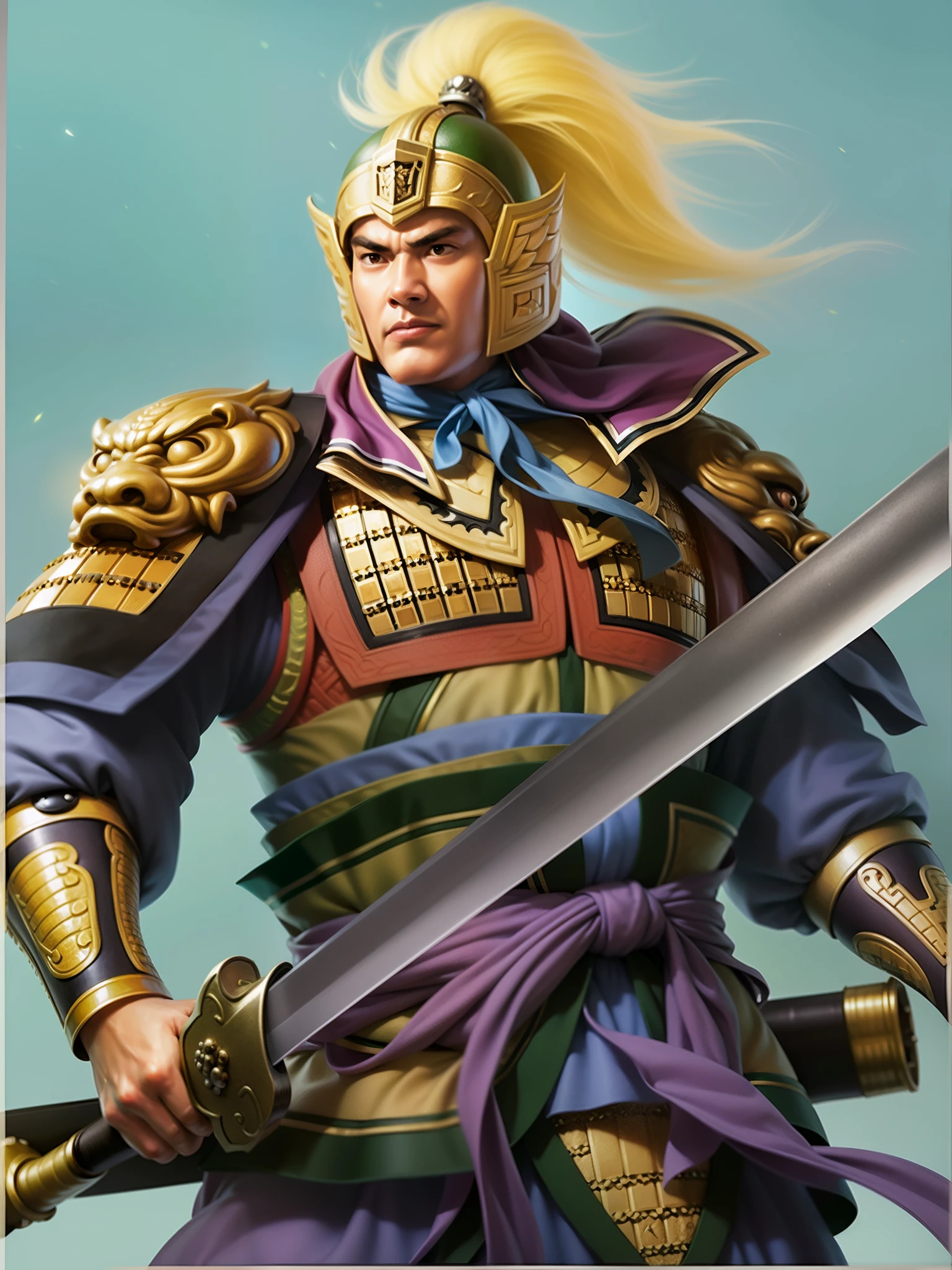 Close-up of a man holding a sword and sword, picture of an adult male warrior, Chinese warrior, Guan yu, Nalanbato Gumbold, Authentic shiro, Inspired by Huang Shen, Inspired by Li Kan, zhao yun, male warrior, take off, Inspired by Fan Kuan, hua cheng, Authentic, Inspired by Yang Jin