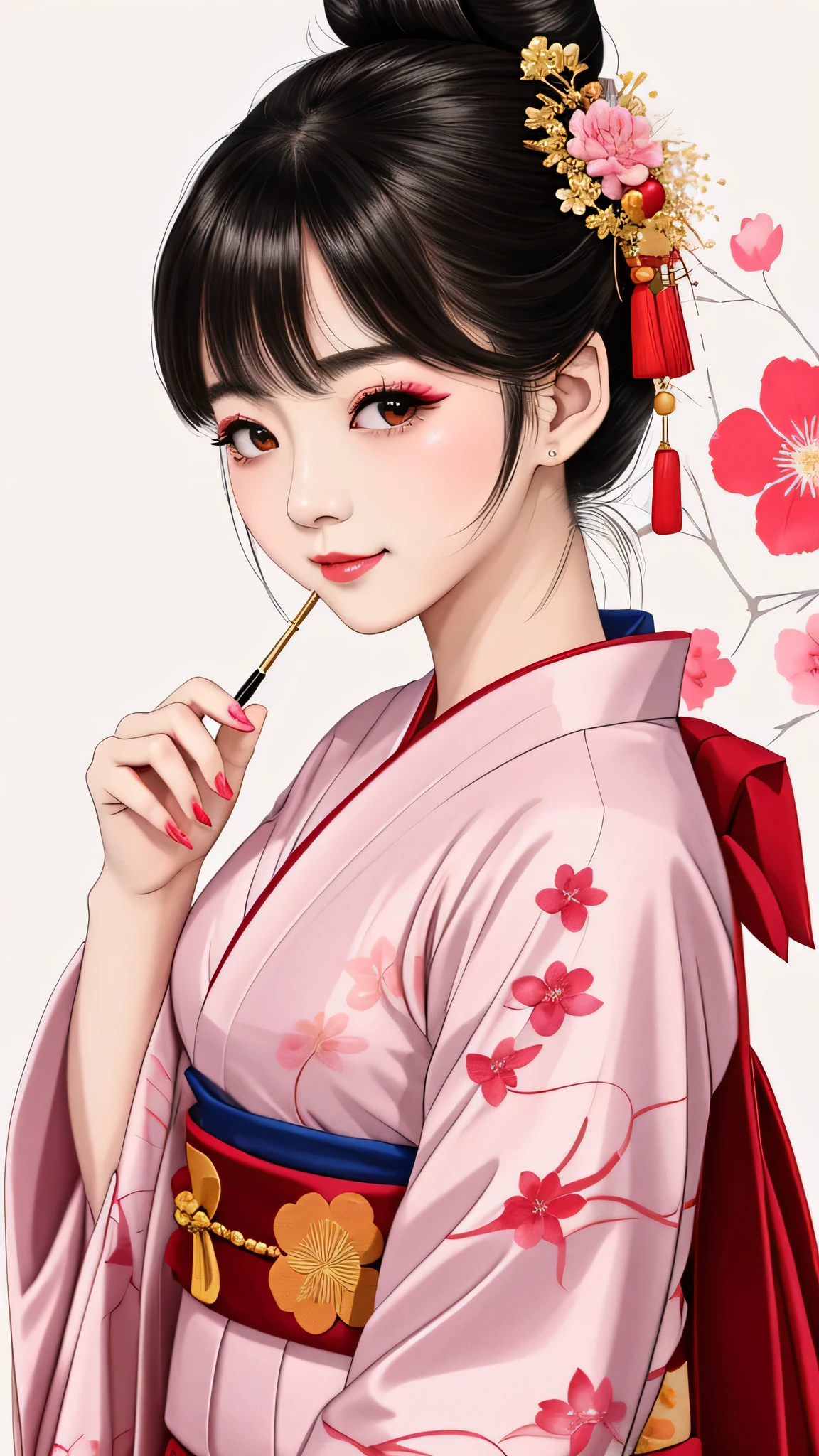 Standing back to back, I close my eyes in shame、Each has a different expression２People and sisters、(２ girls）、｟Dancing traditional performing arts gracefully)、((big breasts、small face、not exposed))、highest quality、masterpiece、（black hair、Bun Hair、bun hair、）、brown eyes、｟wide angle、Angle from above, from the waist up、A dynamic pause on a magazine cover、Each person has a different perspective when looking into the distance｠、(８K high quality、masterpiece、High resolution、Realistic and beautiful light and shadow、(highest quality)、(high resolution)、(very delicate and beautiful)、(beautiful 8k face)、(Close your eyes while smiling、Beautiful eyes)、(Transparent skin)、(soft hair)、(８head and body)、(Japanese-style yukata kimono with pink and orange floral patterns on a white background, mixed with gold powder、wearing a yukata２Japanese beautiful girl)、((tanabata decoration background))、((small face))、(arms up)、thin and small nose、（red lipstick）、（make cheeks red）、（Glossy skin）、((Ink painting style))、extremely thin eyebrows、Overall super high quality、（She wears maiko-style makeup）、Whitening、long and beautiful eyelashes、Glossy skin、（red cheeks）,straight nose、masterpiece、highest quality、whole body、 eyebrows visible through hair、Bun Hair、grin、gal、Kogal、Fashionable、woman、fine、Pause、
Waiting to start 
