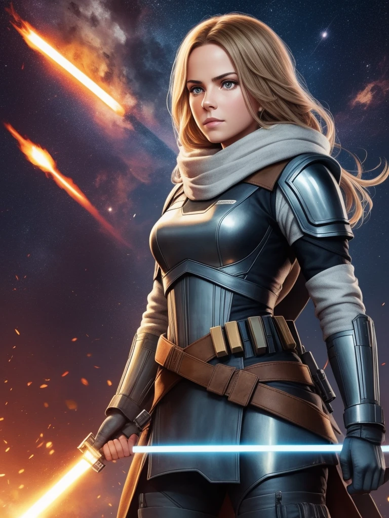 movie poster for Star Wars, half body shot of beautiful rebel Princess, in soldier costume, death star hangar, masterpiece, intricate detail, highly detailed, volumetric lighting, 4k render, stock photograph, hyper realistic, lifelike texture, dramatic lighting, unreal engine