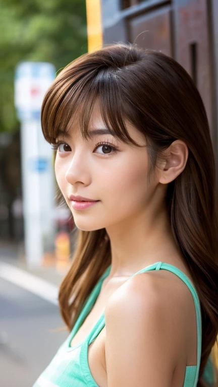 20th generation、japanese woman、cute、Tank top、shortcut、brown hair、eyebrows slider