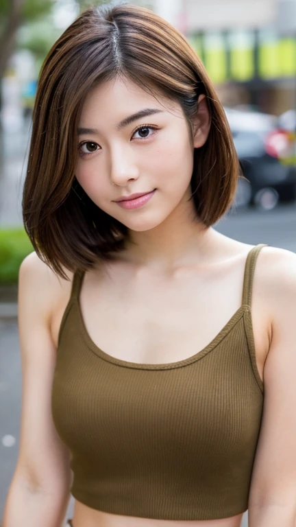 20th generation、japanese woman、cute、Tank top、shortcut、brown hair、eyebrows slider